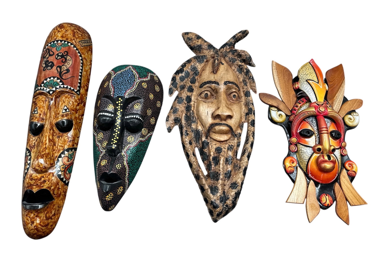 Collection of Four Hand-Carved African Tribal Masks Wall Decor (1 of 2)