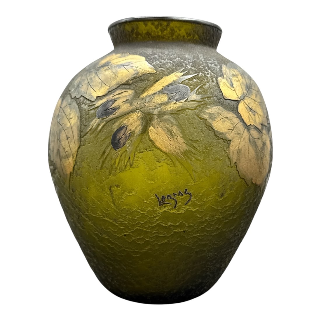 French Art Nouveau Legras Cameo Glass Vase with Gilded Foliage, c. 1900 (1 of 4)