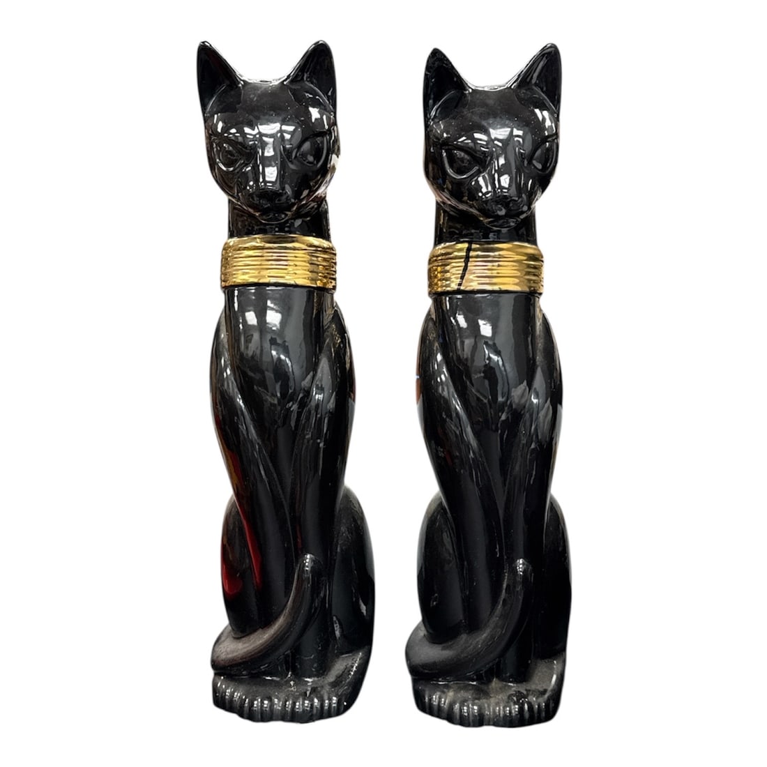 Pair of Large Egyptian Style Black Cat Statues with Gilt Collars (1 of 4)