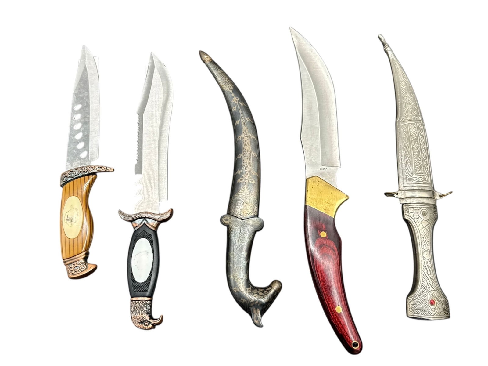 Collection of Indo-Persian Daggers and Custom Hunting Knives Group Lot (1 of 3)