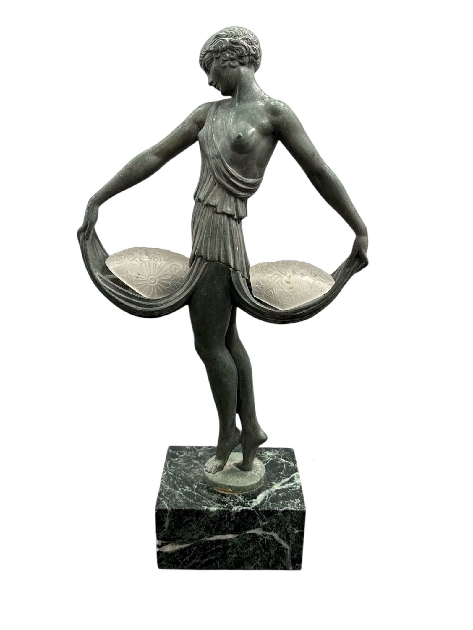 Rare French Art Deco "Lysis" or "Farandole" Sculptural Table Lamp by Pierre Le Faguays (Fayral), c. (1 of 3)