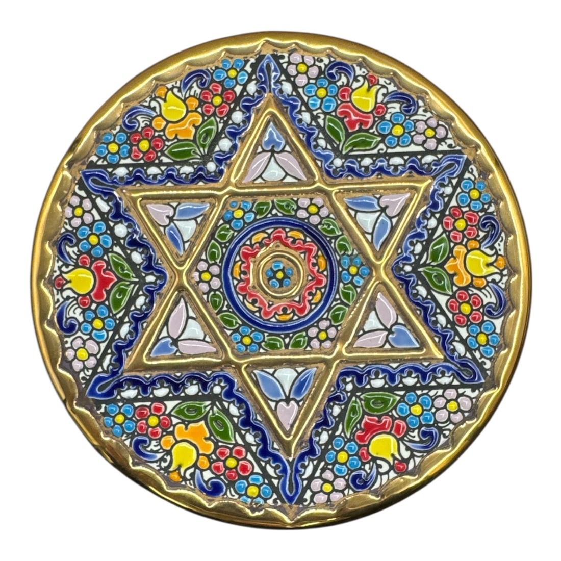 Cercalon Spanish Hand-Painted Enamel Plate with Star of David and 24K Gold (1 of 3)