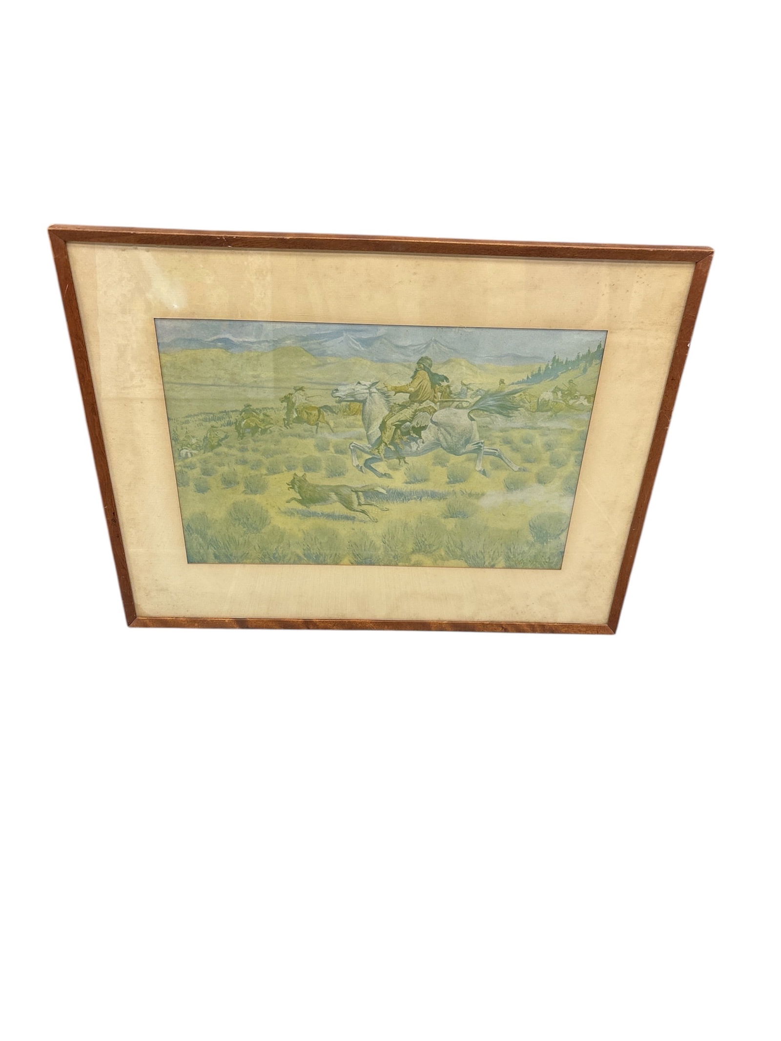 Vintage Frederic Remington Hunting on the Prairie Color Print, Framed Western Art (1 of 4)