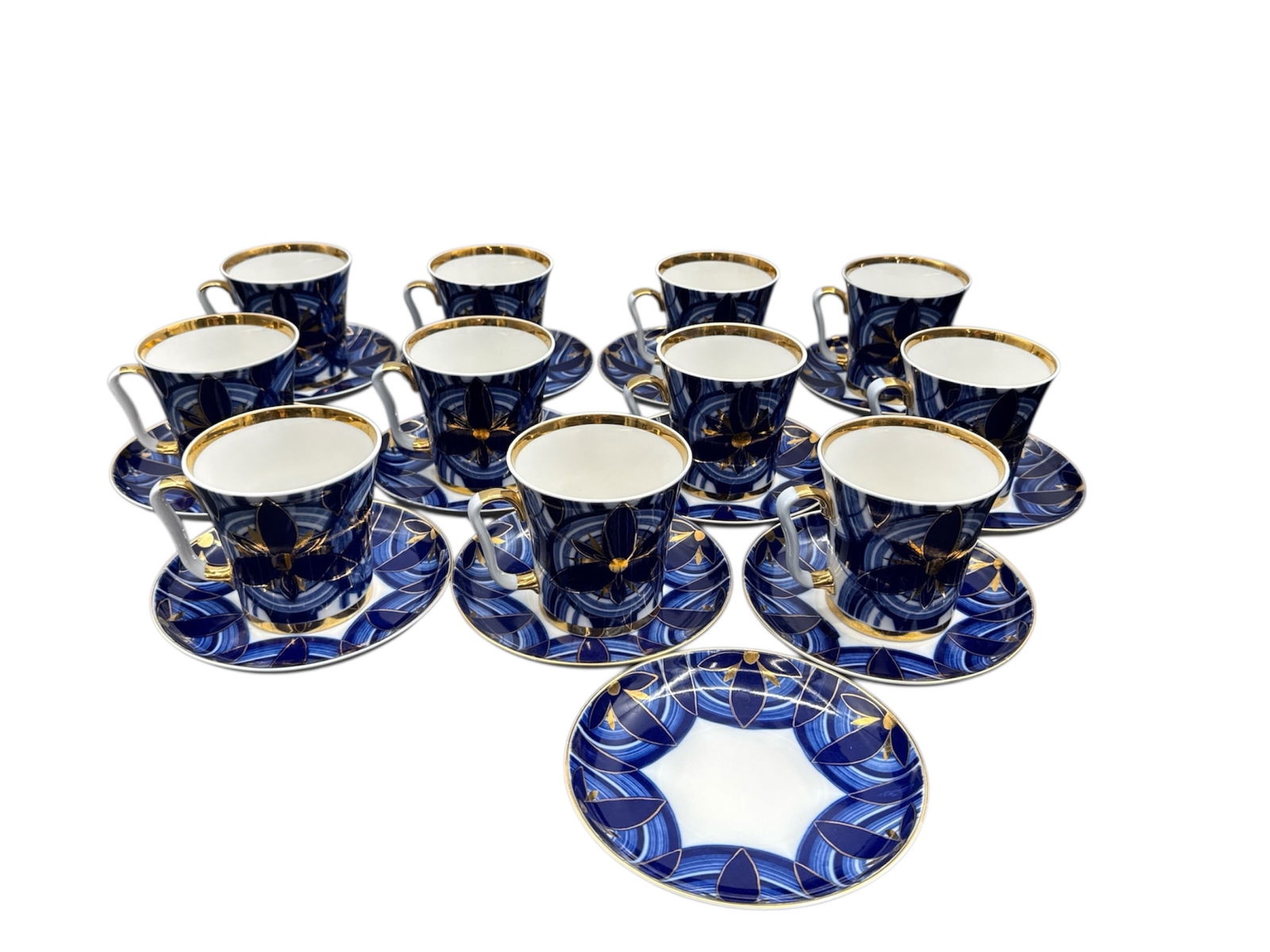 Blue and Gilt Porcelain Demitasse Cup and Saucer Set (1 of 7)