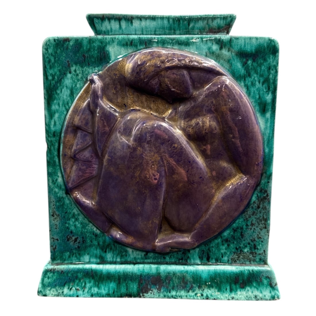 French Art Pottery Vase with Sculptural Relief Medallion (1 of 5)