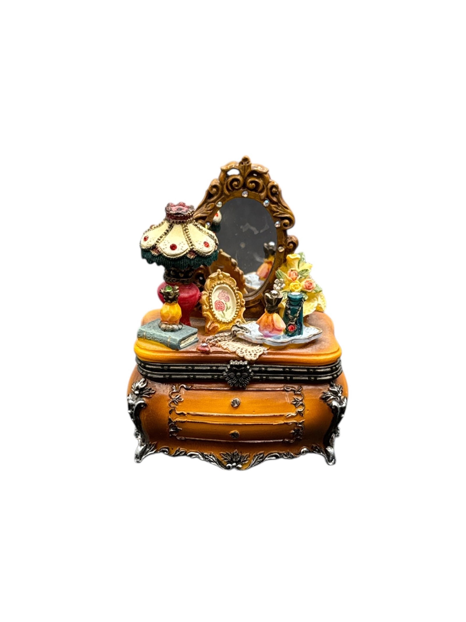 Figural Musical Jewelry Box with Mirror and Hinged Lid (1 of 3)