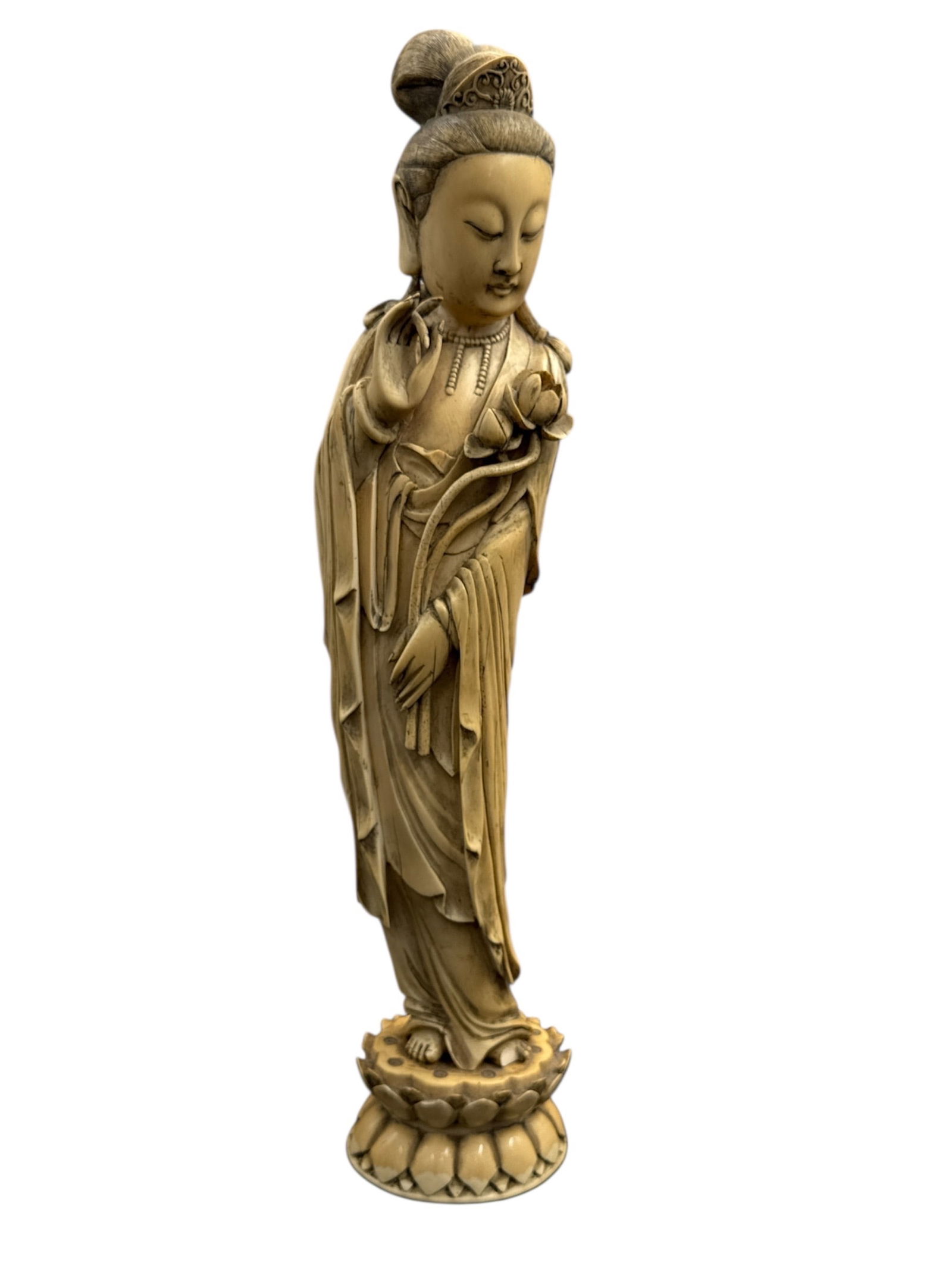 Carved Asian Figural Sculpture of Guanyin on Lotus Base (1 of 4)