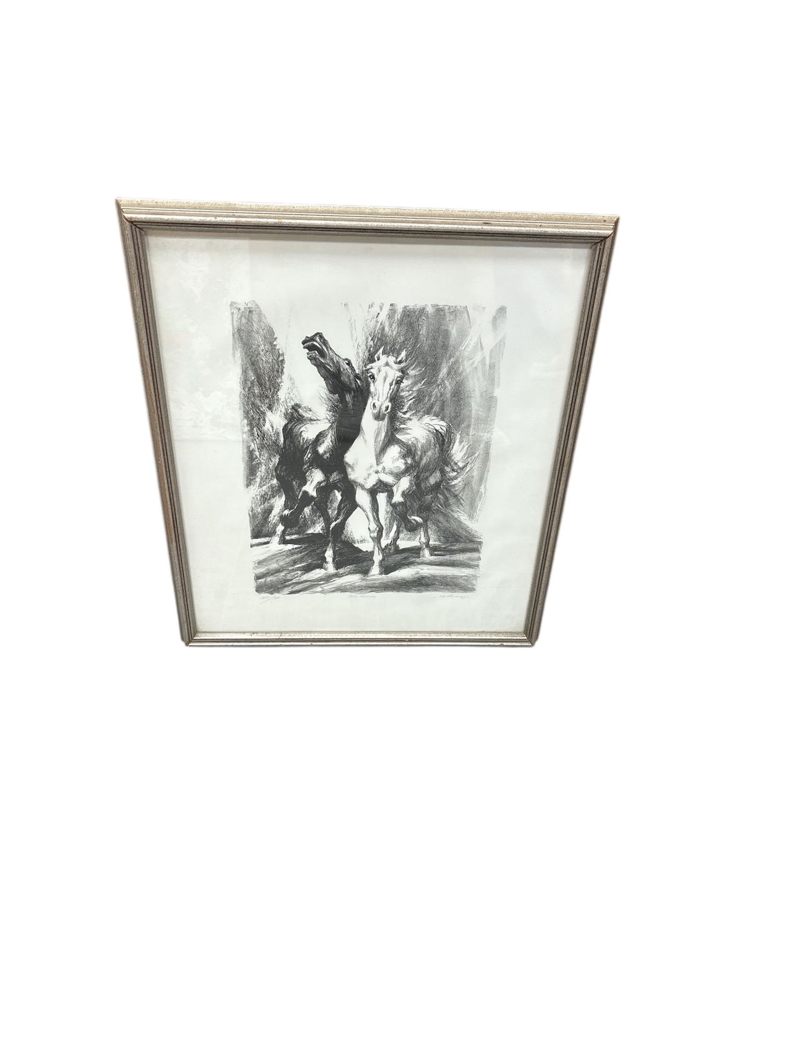 Dynamic Vintage R.H. Palenske or Clario Onesti Wild Horses Etching/Print, Framed (1 of 6)