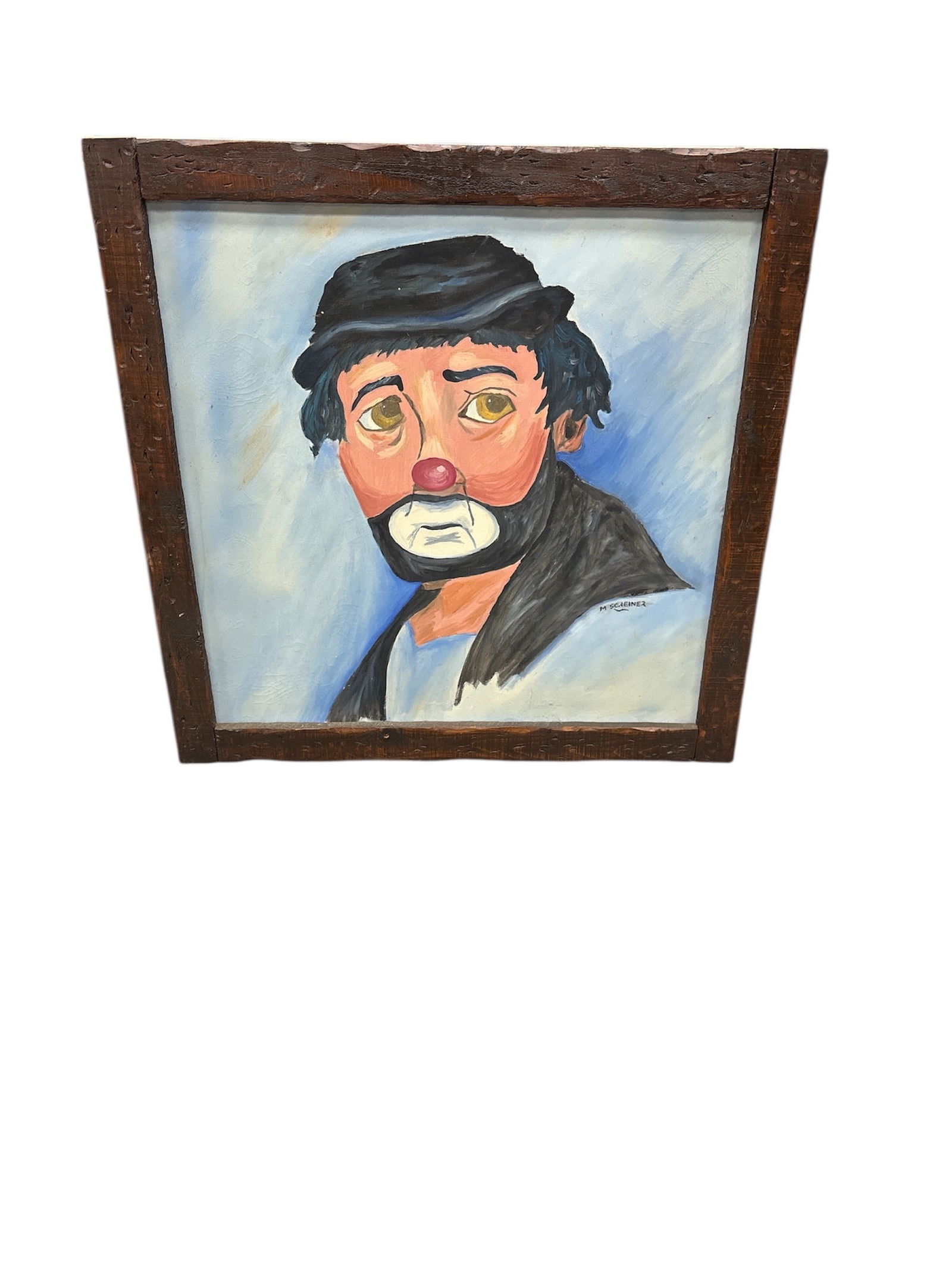 Vintage Original Oil Painting by M. Scheiner, "Weary Willie" Hobo Clown Portrait, Signed, Framed (1 of 4)