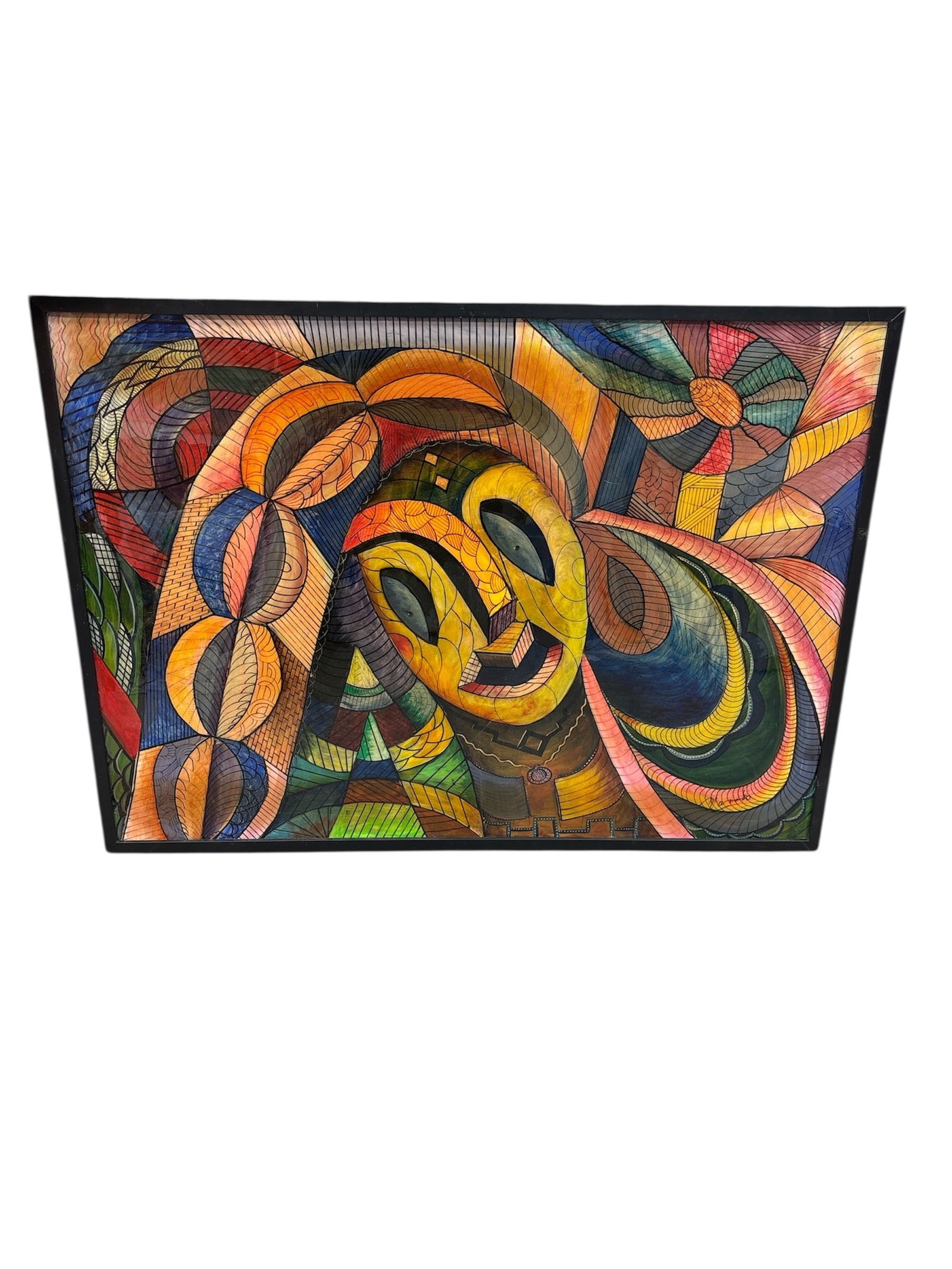 Picasso Style Abstract Figure, Manolo Nunez: This vibrant artwork appears to be a Cubist-inspired abstract painting, featuring bold colors and fragmented forms reminiscent of the style pop