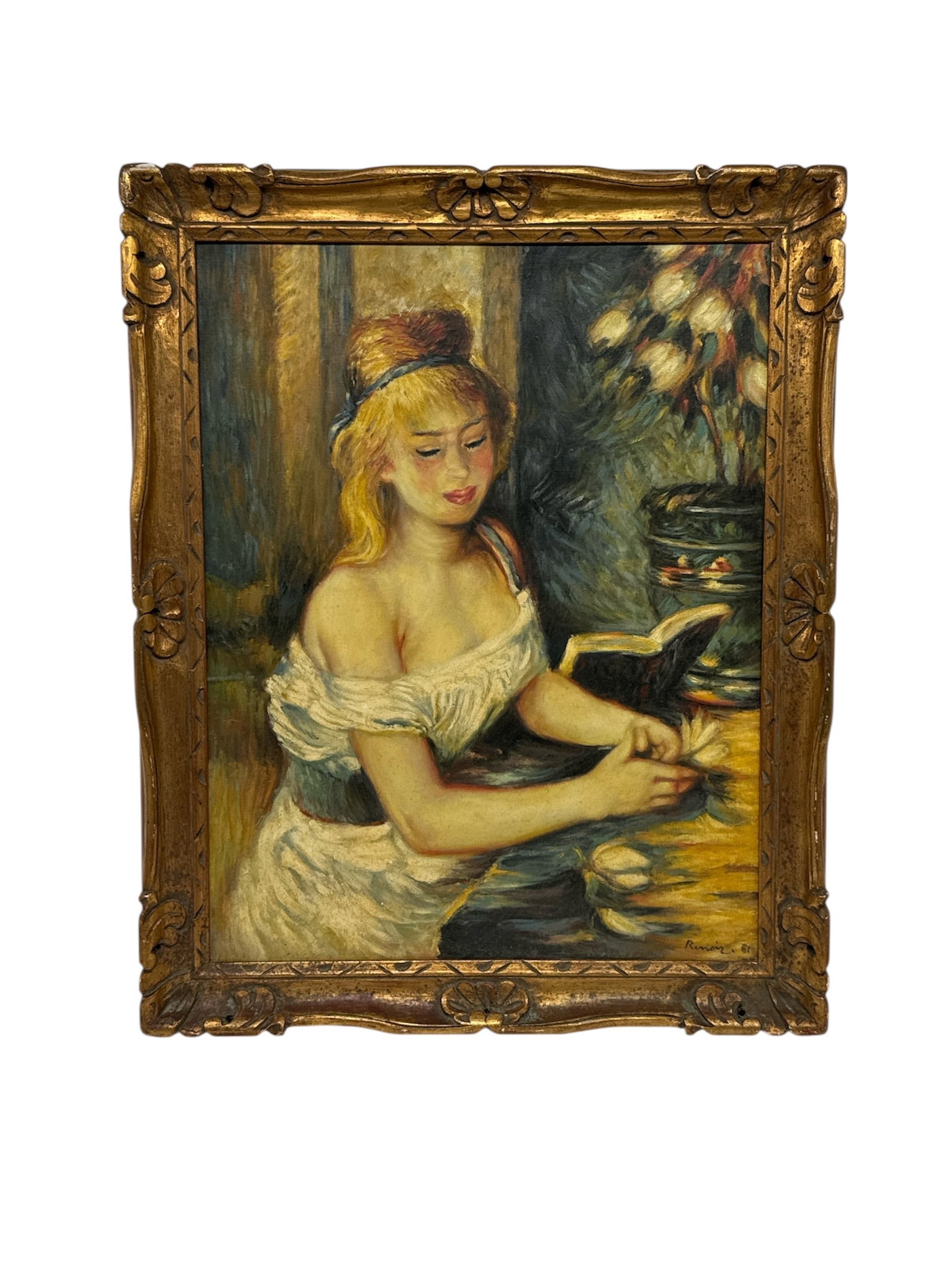 Signed Renoir Portrait Painting of Young Woman Framed (1 of 4)