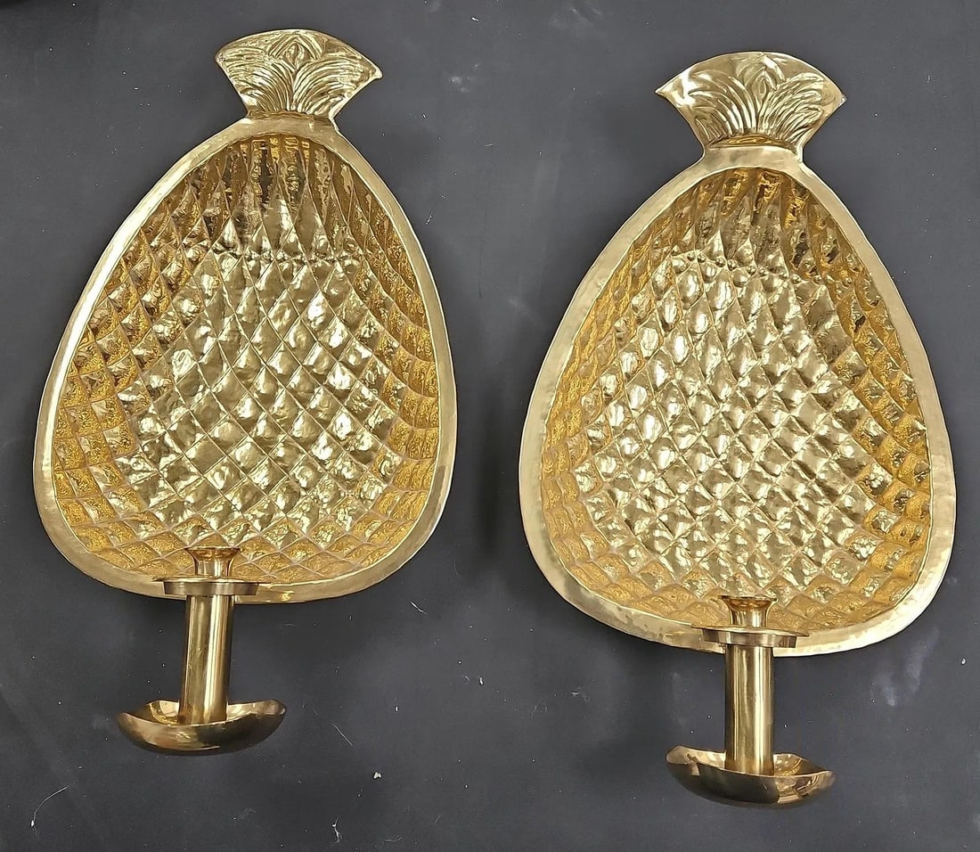 Pair of Brass Pineapple Wall Sconces (1 of 4)