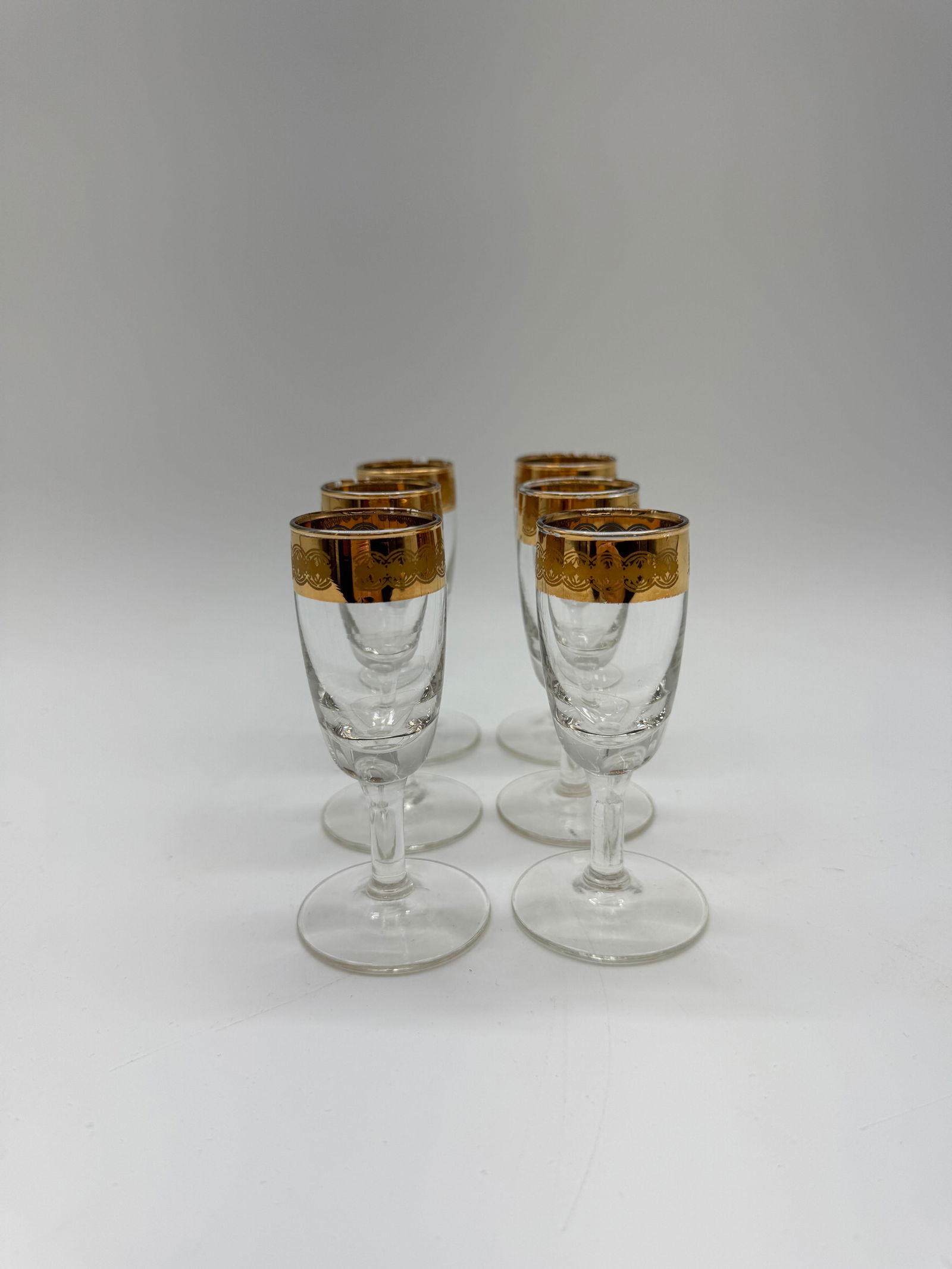 Set of Six Cordial Glasses with Gold Greek Key Design (1 of 3)