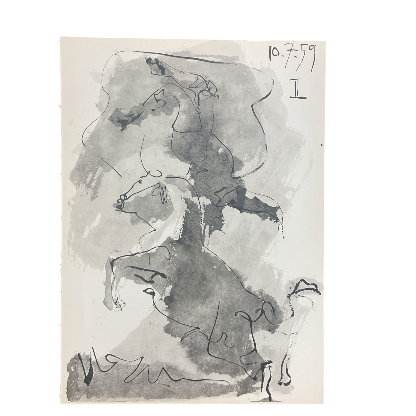 "Toros y Toreros ( Bulls and Bullfighters)" by Pablo Picasso (Spain, 1881-1973) Offset w/ Docs: Artist: Pablo Picasso Title: Toros y Toreros ( Bulls and Bullfighters) Year: 1961 Dimensions: 14 .25 x 10 .25 in. Medium: 