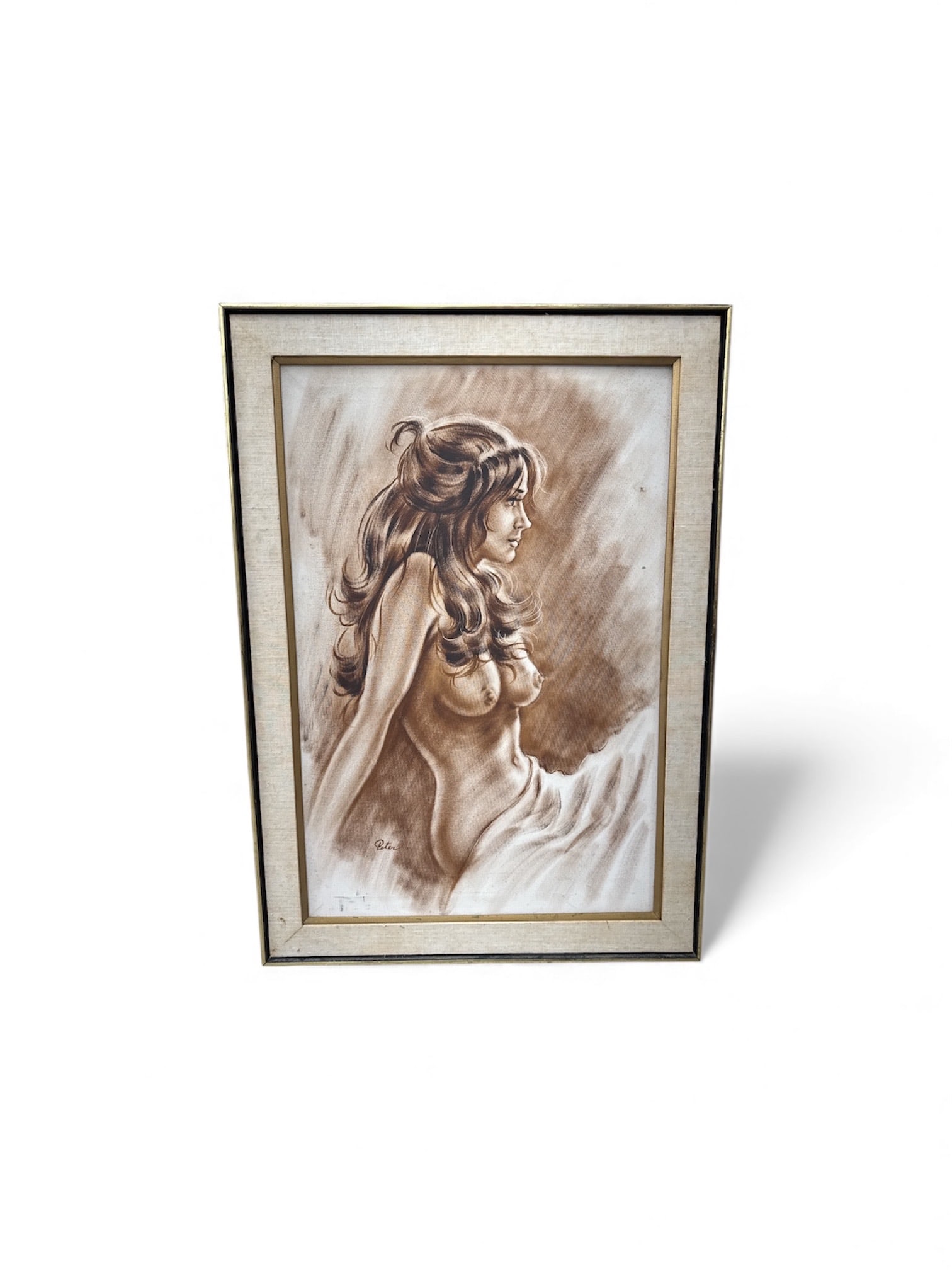 Peter, Nude Woman, Drawing: Drawing of a nude woman by Peter. Framed. Dimensions: 42 inches high, 30 inches long.