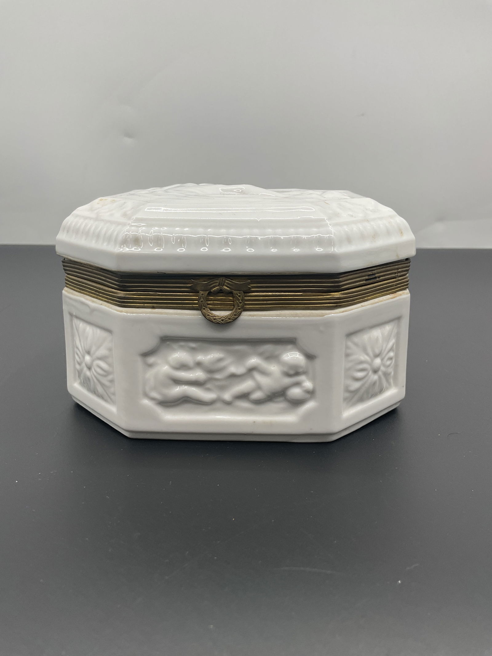 Antique Porcelain Dresser Box with Relief Decoration (1 of 5)