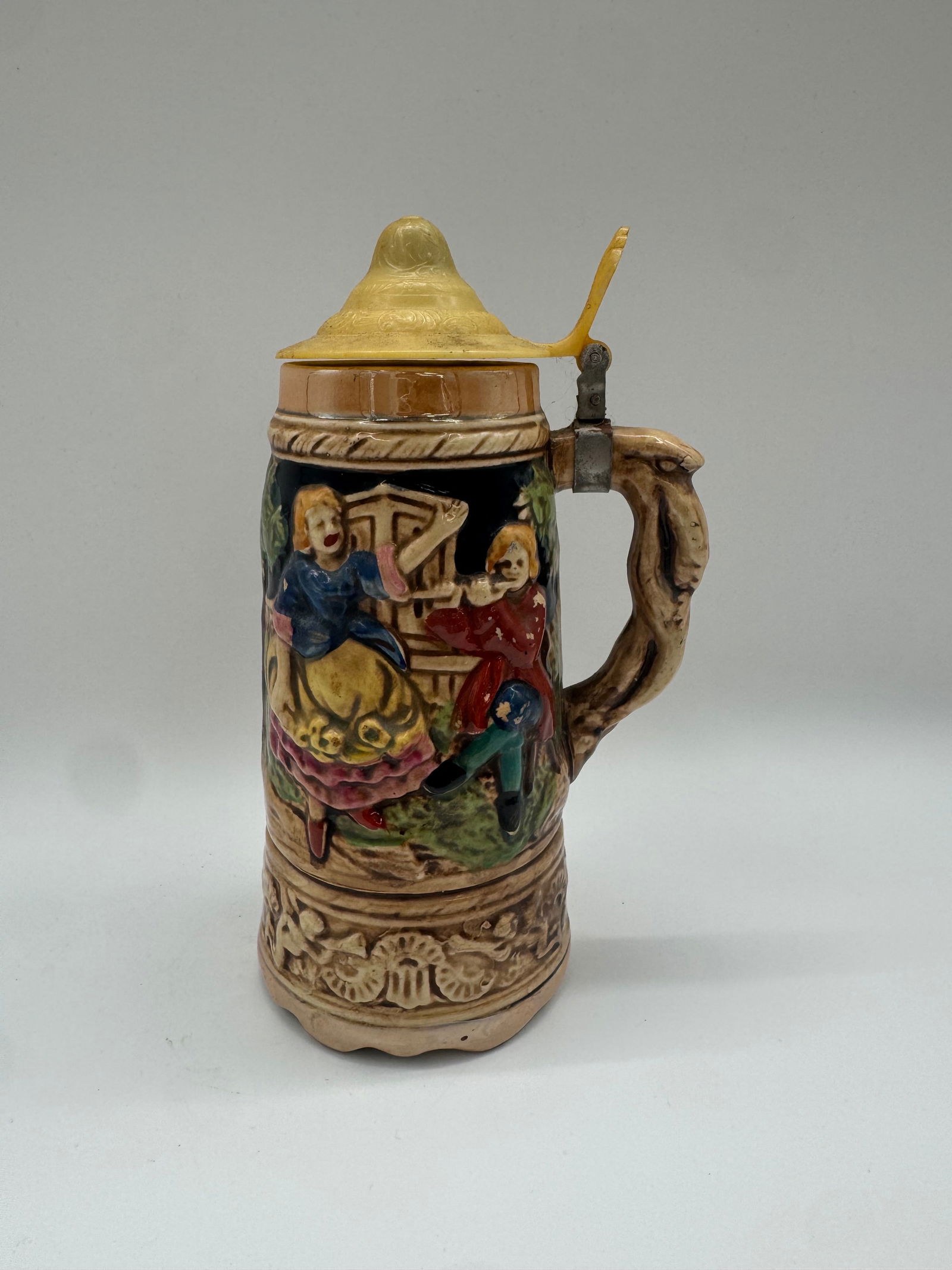 Vintage Lidded Musical Beer Stein with Courting Scene, Wind-Up Music Box Base (1 of 4)