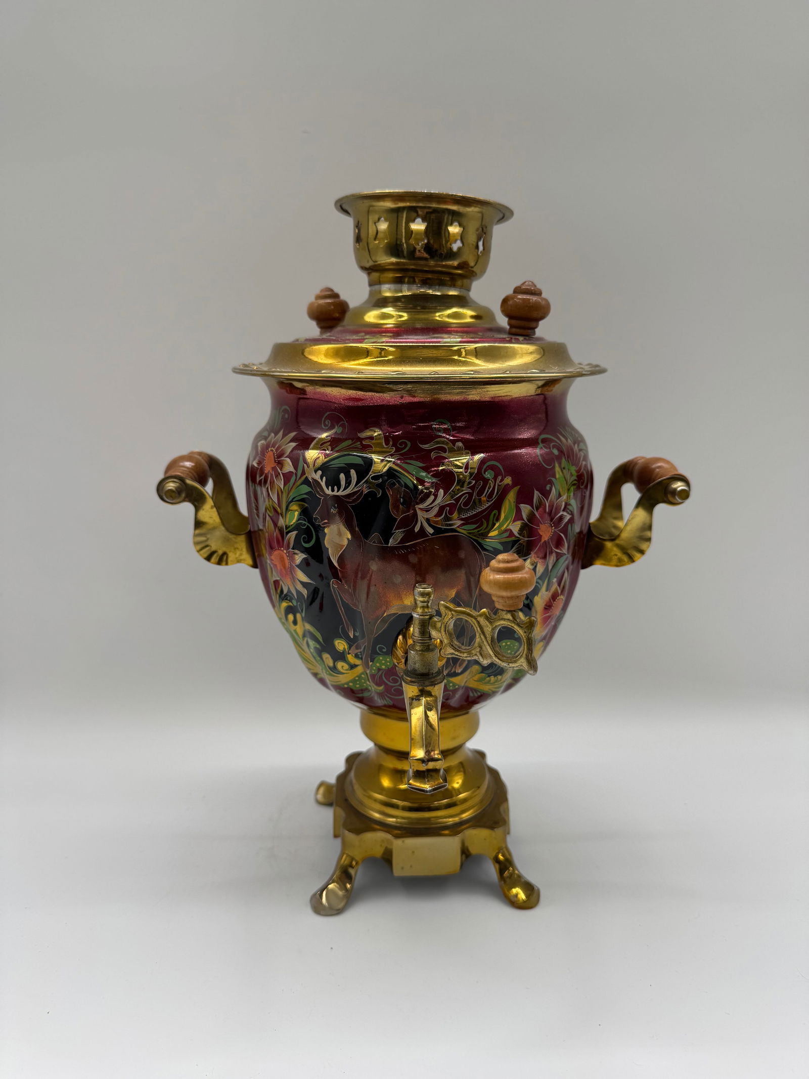 Decorative Red & Gold Samovar-Form Vodka/Tea Server with Hand-Painted Scenes (1 of 4)