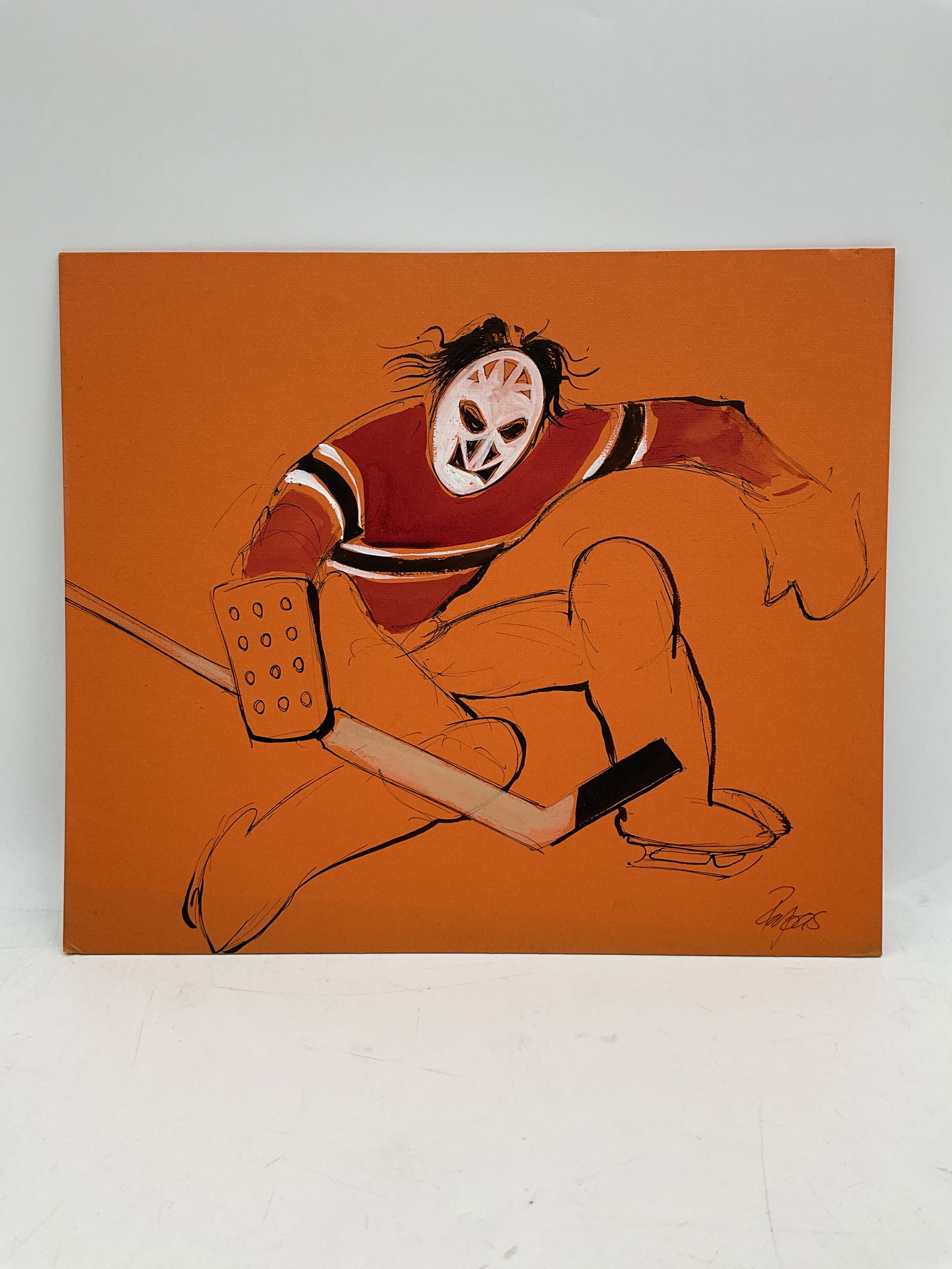 Hockey goalie drawing by Papas: A drawing of a hockey goalie, signed Papas Dimensions: H13in L15in