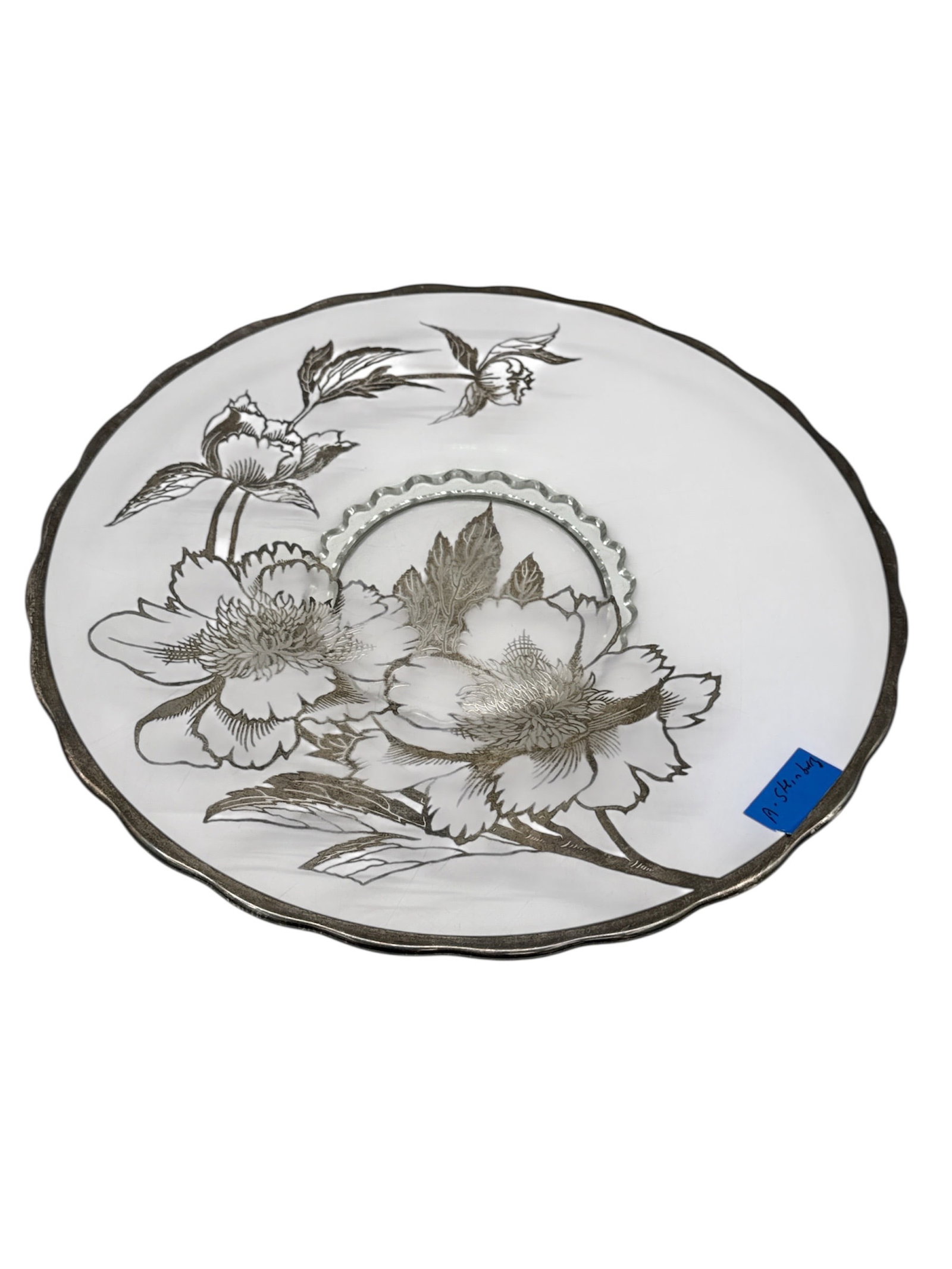 Vintage Black & White Floral Ceramic Charger Plate, Hand-Decorated (1 of 2)