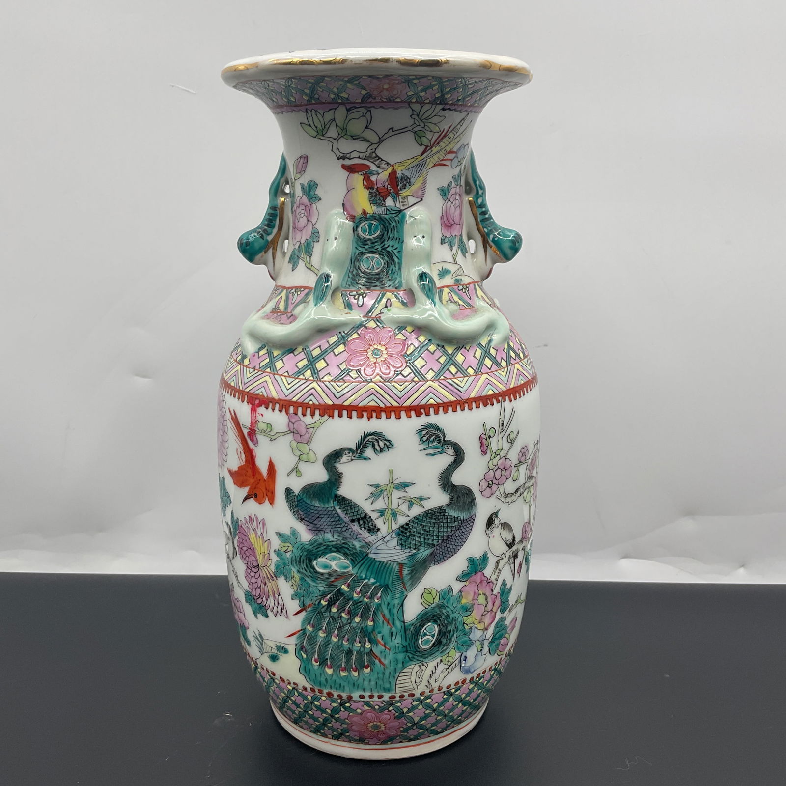Chinese Porcelain Vase with Dragon Handles, 12" H (1 of 4)
