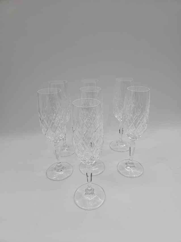 Set of Seven Cut Crystal Champagne Flutes (1 of 4)