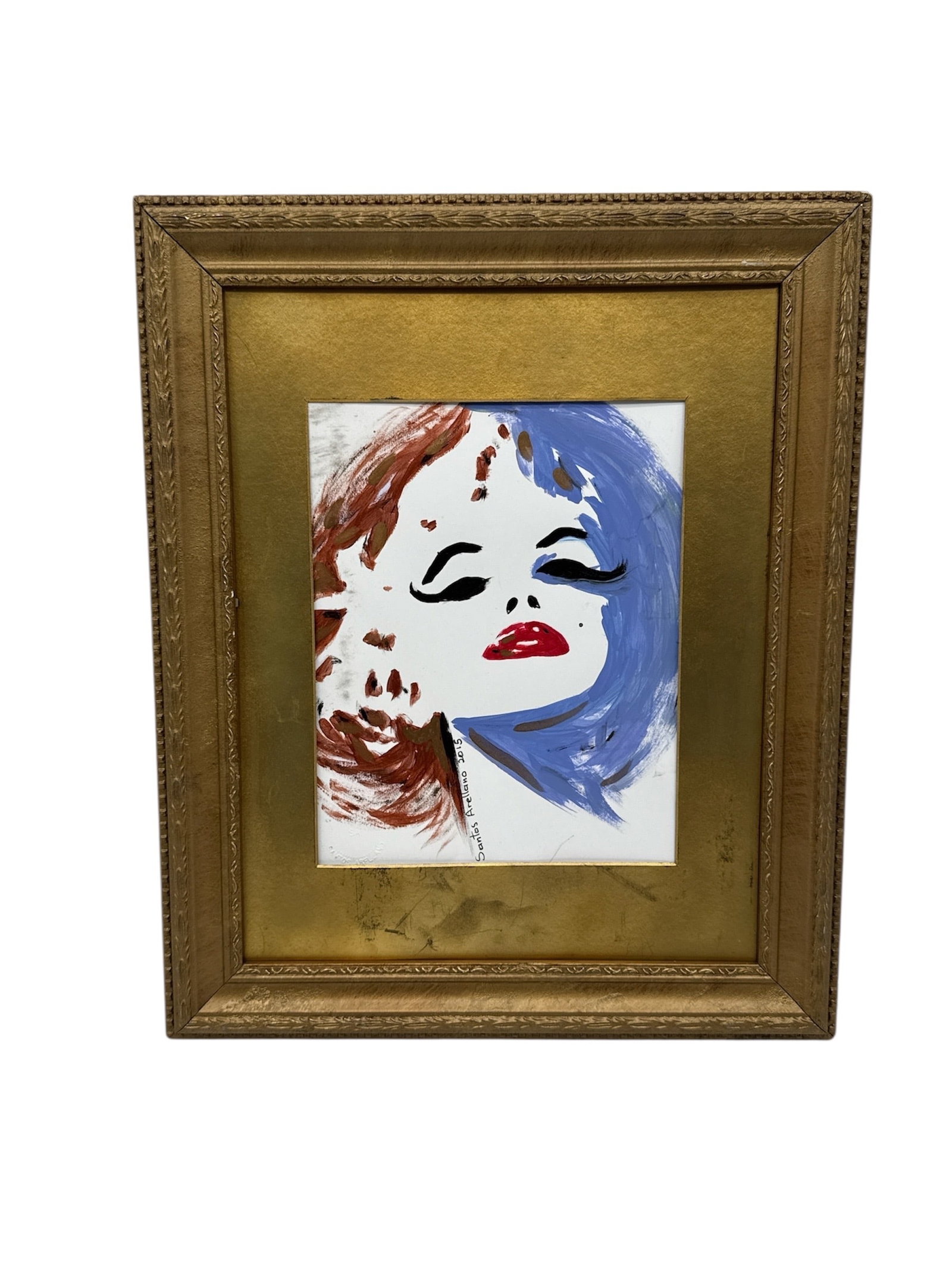 Glamorous Diva (Marilyn Monroe) by Santos Arellano (2015): This striking contemporary painting is an original work by American professional artist Santos Arellano, dated 2015. Executed in a vibrant Pop Art style, the piece features a stylized portrait of the