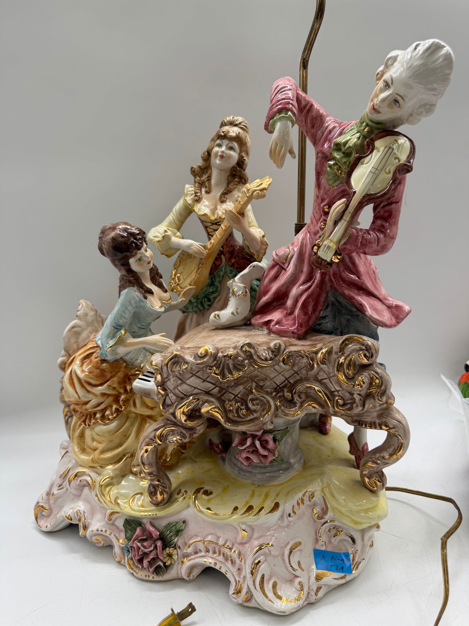 Capodimonte Figural Porcelain Lamp with Rococo Musical Scene (1 of 3)