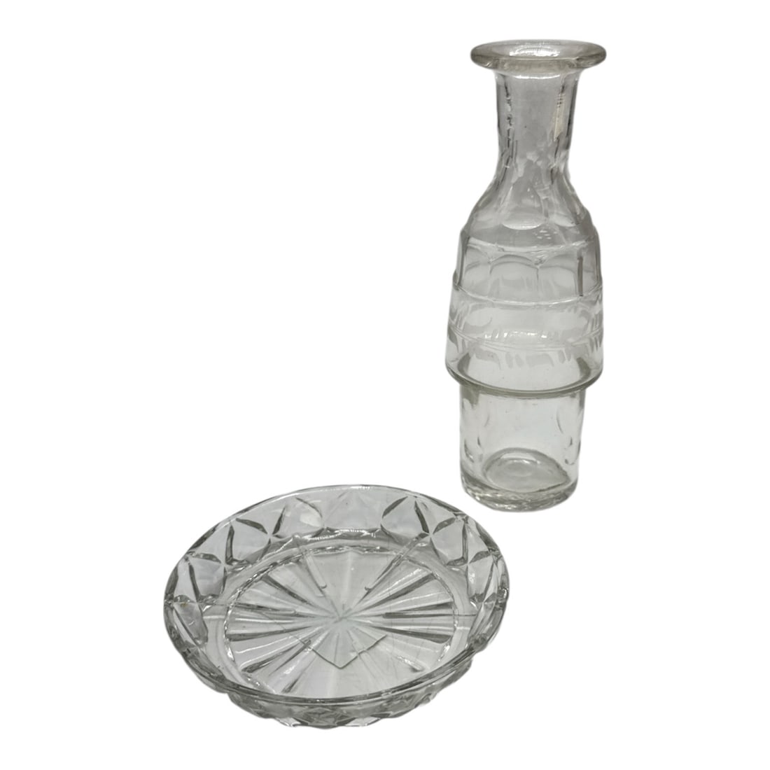 Small Vintage Glass Decanter and Cut Glass Bowl Group (1 of 2)