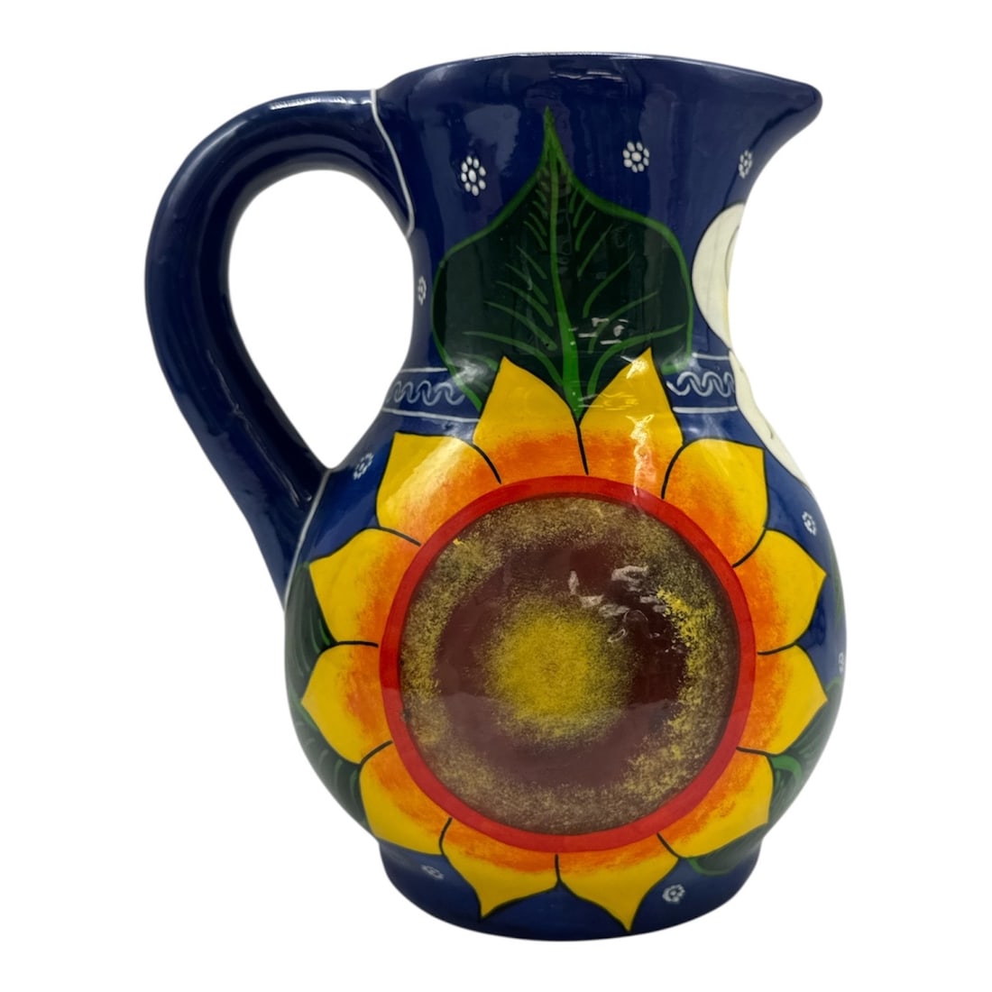 Hand-Painted Mexican Ceramic Pitcher with Sunflower and Calla Lily Motifs (1 of 5)