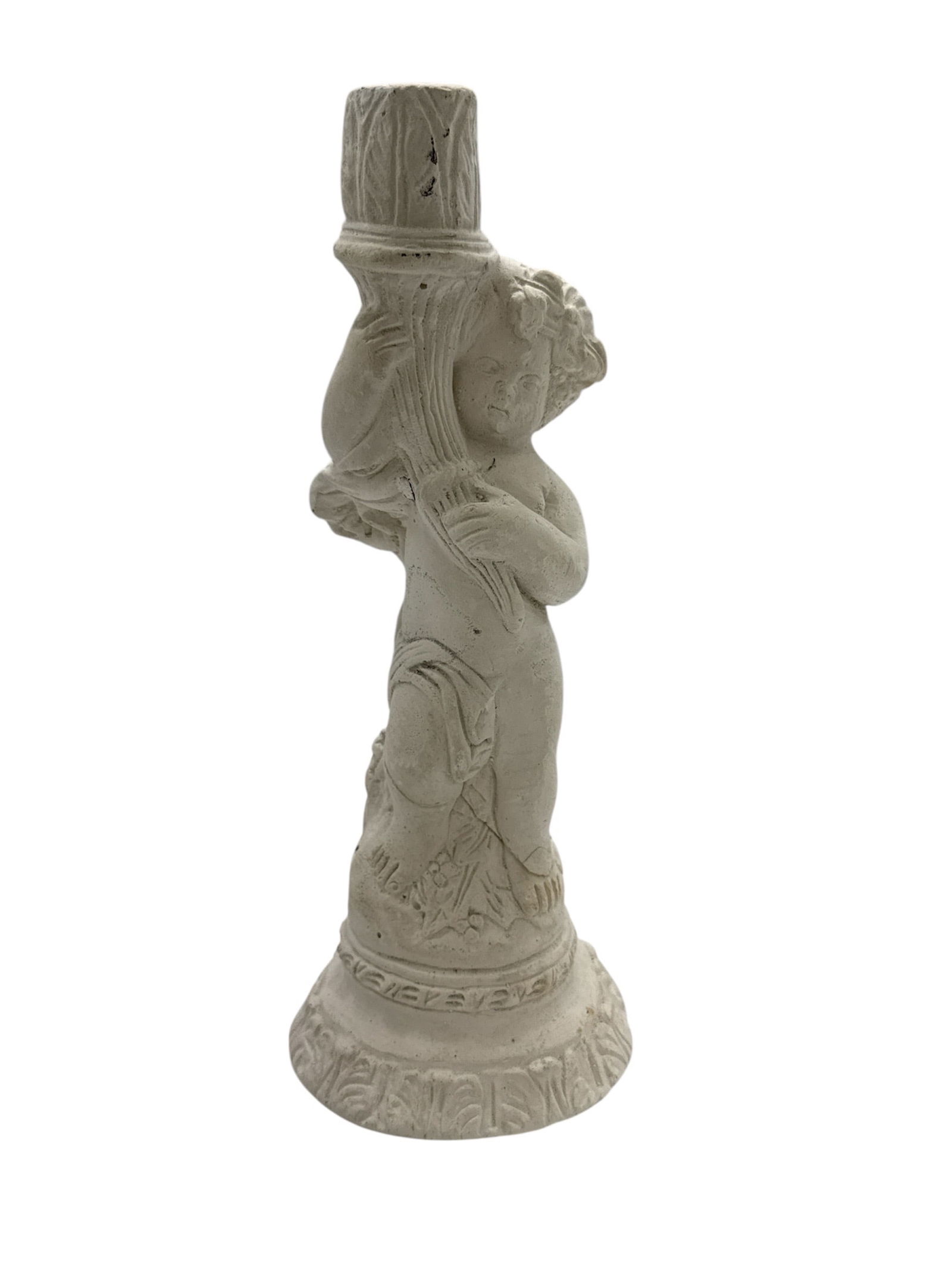 Carved Stone-Style Figural Candleholder Cherub Form (1 of 3)