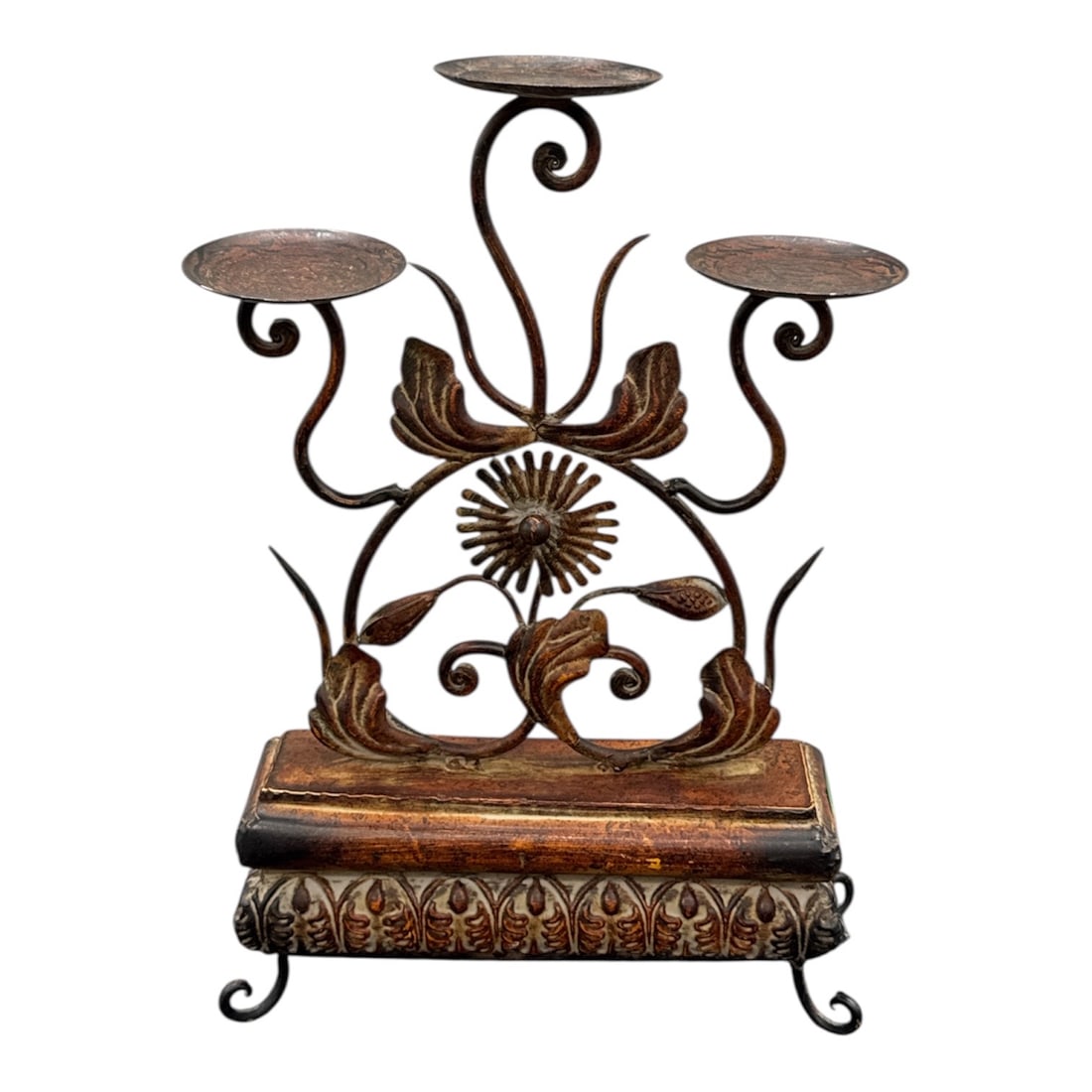 Decorative Metal Three-Light Candelabra with Scrollwork Design (1 of 2)