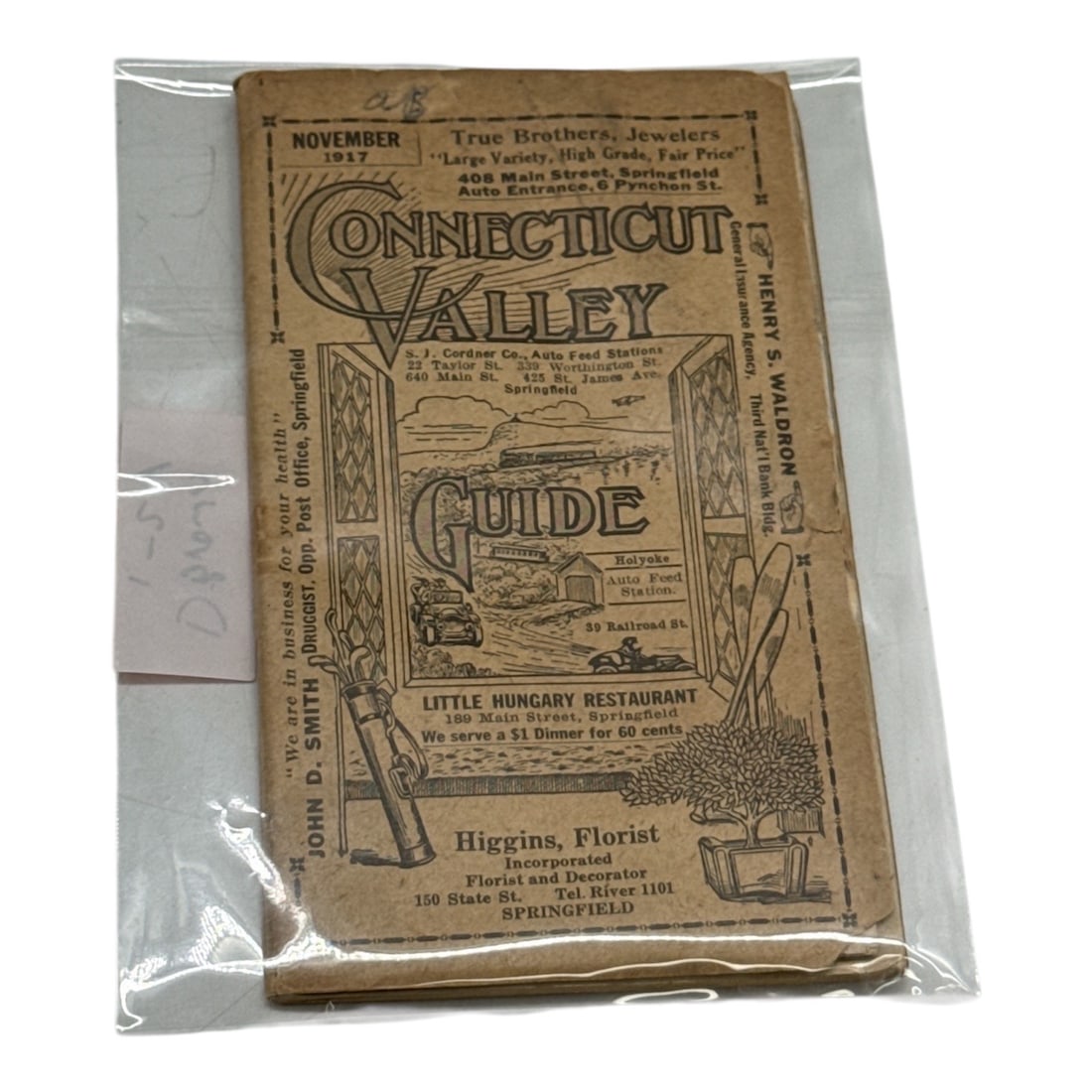 Set of Three Williams-Sonoma Butterfly Lidded Mugs (2008): Rare 1927 pocket-sized travel booklet titled Connecticut Valley Guide, featuring period advertisements including a prominent Sp