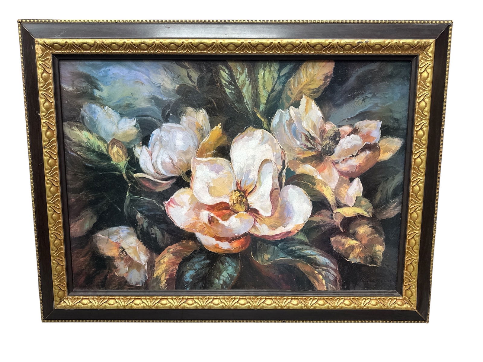 Large Framed Floral Still Life Painting with Gilt Frame (1 of 3)