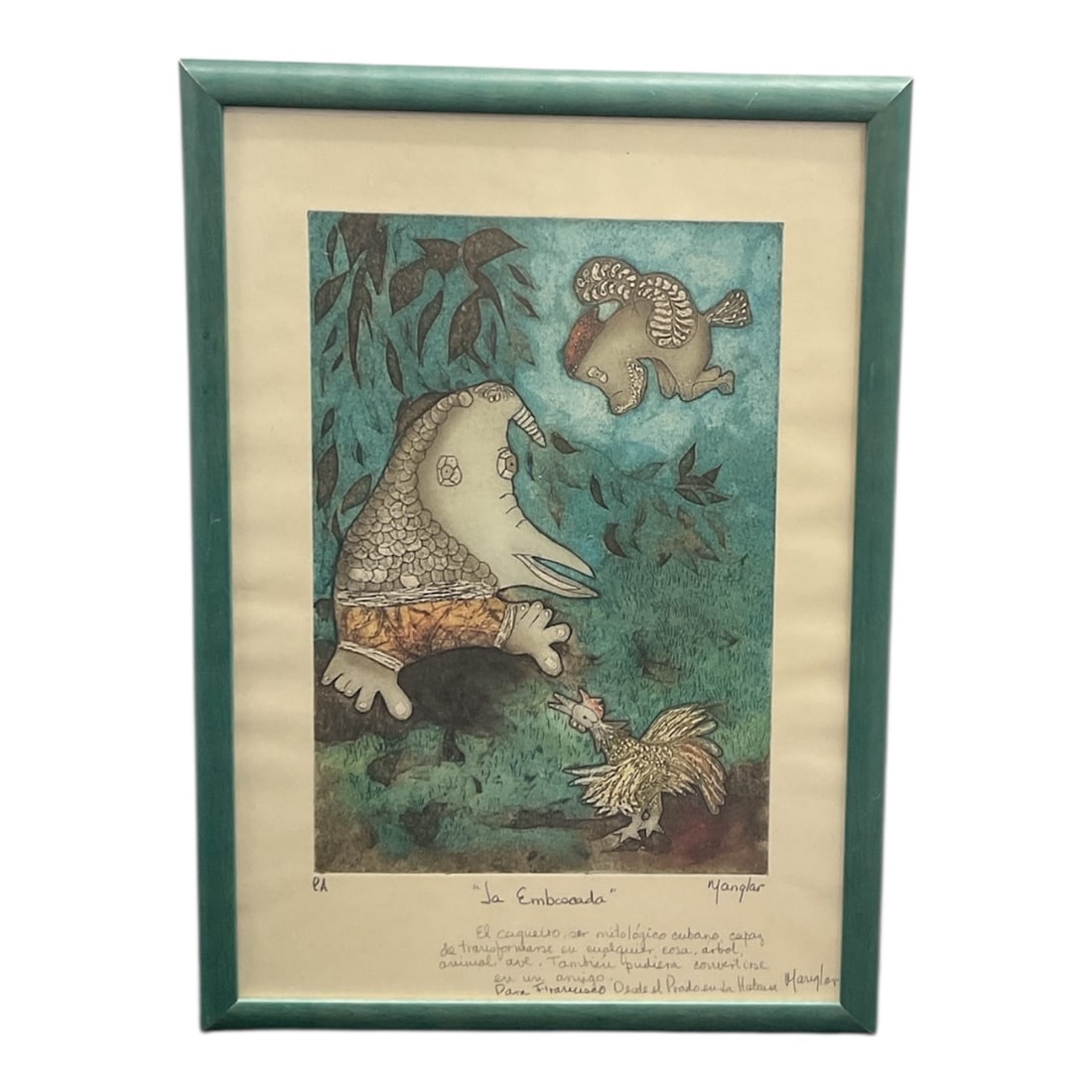 "La Emboscada" by Ramón Rodriguez (Manglar) (Cuba, 1958-Present) Illuminated Collograph (1 of 4)