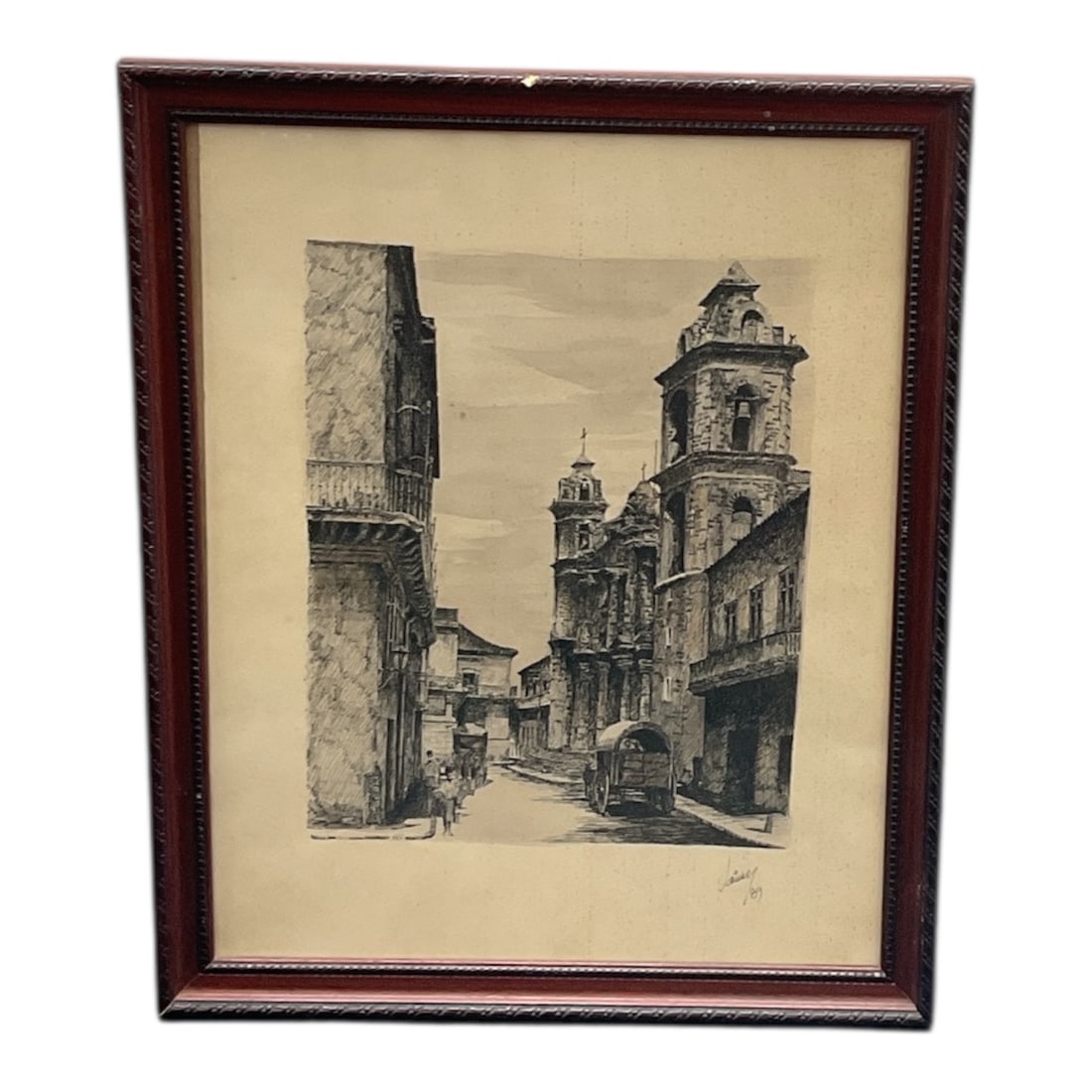 "Catedral de la Habana" by Jaime Sancristóbal (Cuba, Active 20th Century) Hand-Colored Lithograph (1 of 5)