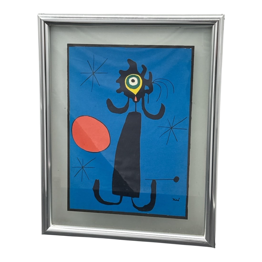 Vintage Color Lithograph "Woman in Front of the Sun" Joan Miro (Spanish, 1893-1983), Framed: Description This lot features a vintage color lithographic print "after the artist" Joan Miró's iconic 1950 oil painting, 