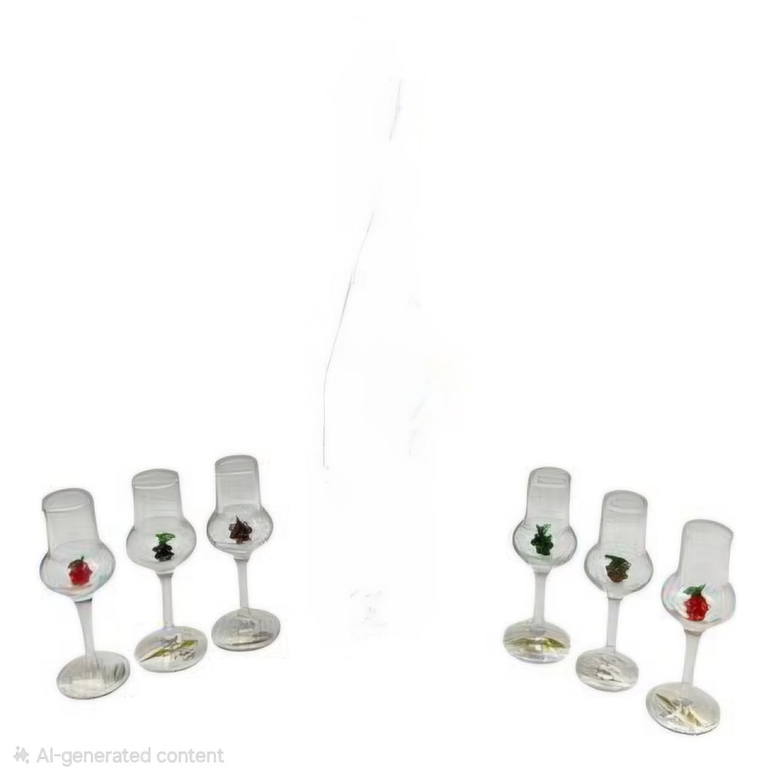 Set of Six Art Glass Grappa Glasses with Embedded Fruit Motifs: tbd
