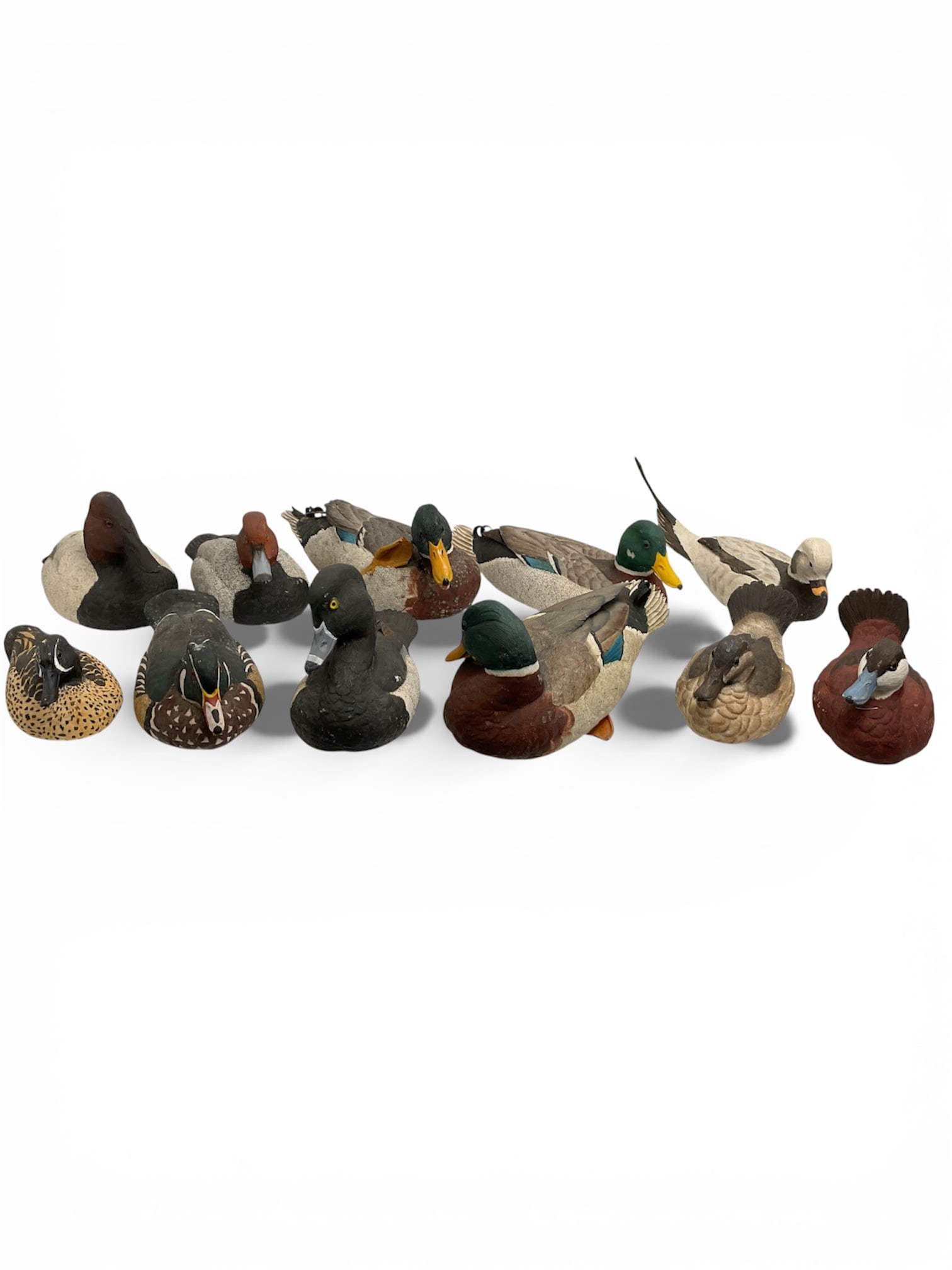 Collection of 11 Hand Painted Duck Decoys Signed by Artist (1 of 6)