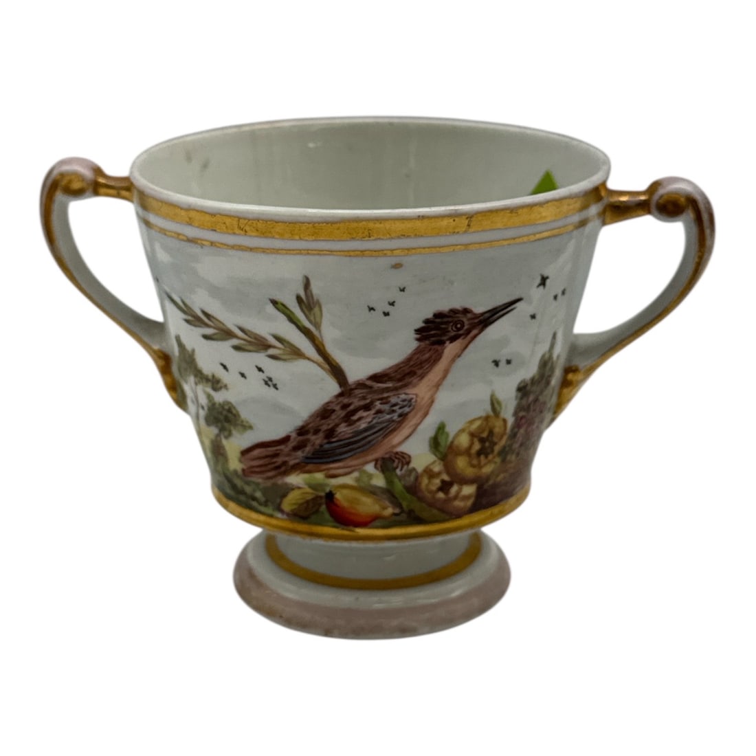 Hand-Painted Porcelain Trophy Cup with Bird Motif (1 of 2)