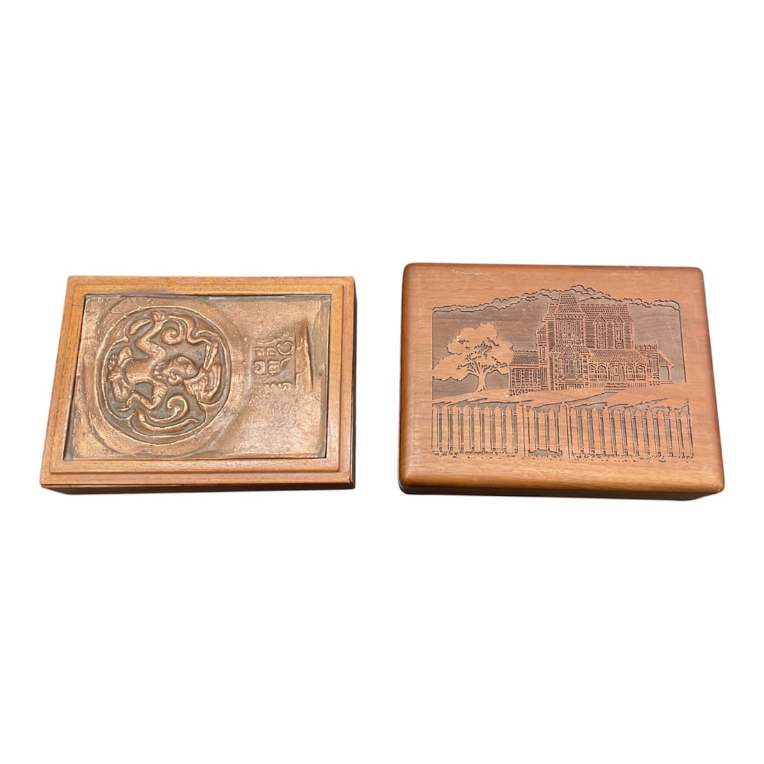 Two Vintage Carved Wood Trinket Boxes with Relief Decoration (1 of 5)