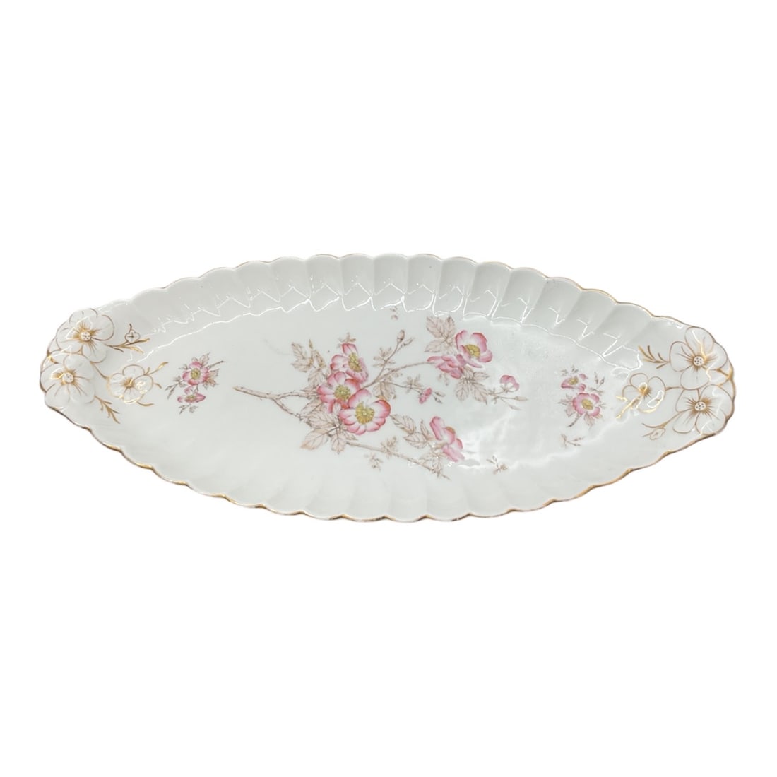 Antique Style Floral Porcelain Oval Serving Platter with Gilt Accents (1 of 3)