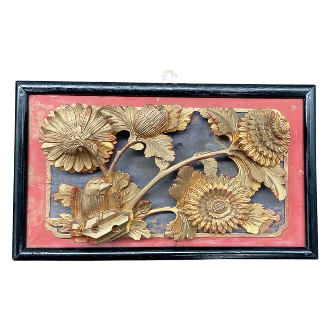 Vintage Gilt Floral Relief Wall Plaque in Black Frame (1 of 4)