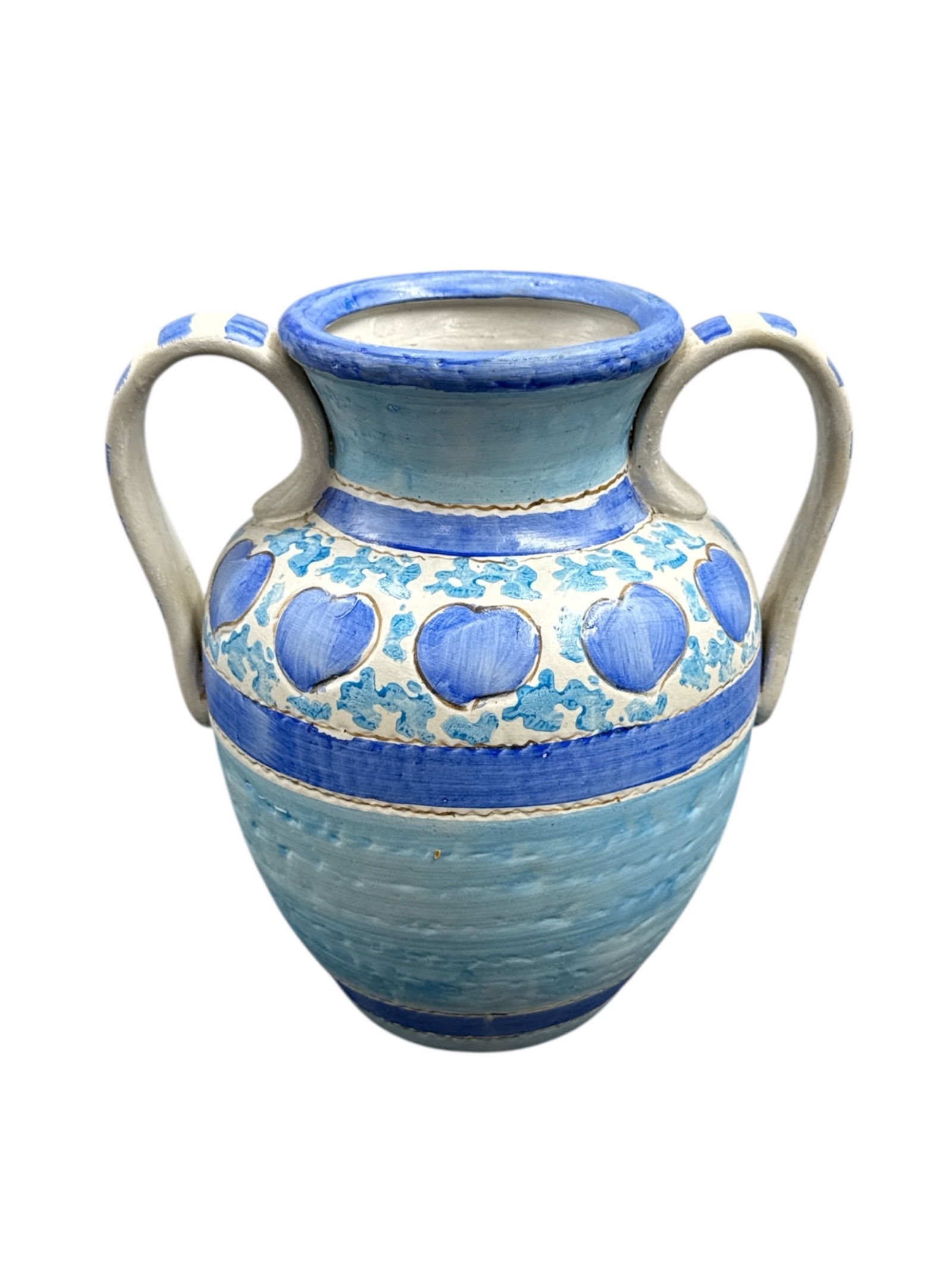 Hand-Painted Blue and White Handled Ceramic Vase (1 of 4)