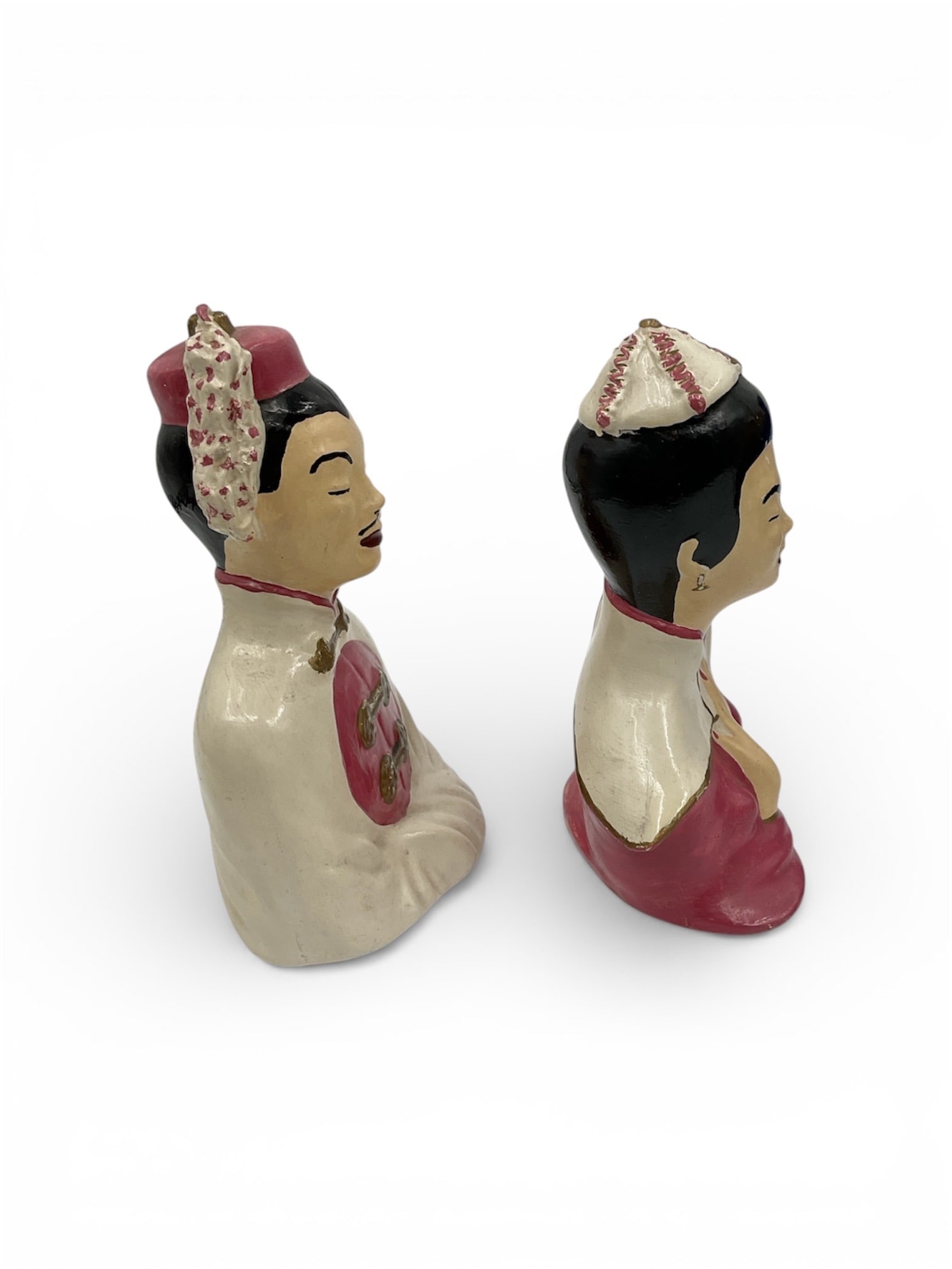 Asian Inspired Chalkware Figurines Pair - 4