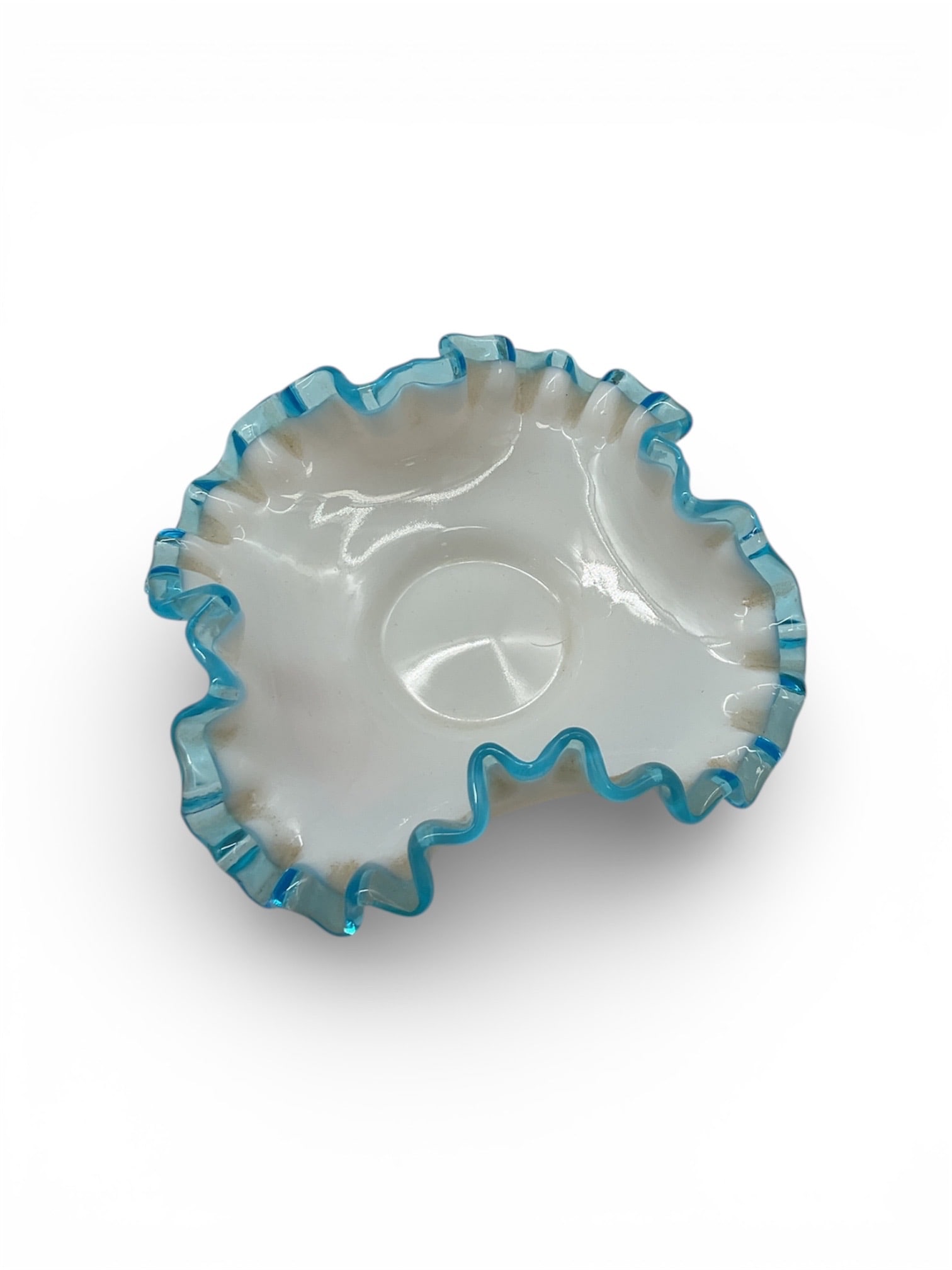 Ruffled Art Glass Bowl with Blue Cased Rim (1 of 3)