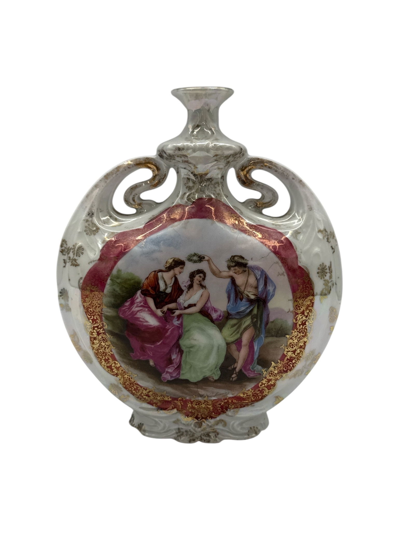 Hand-Painted Porcelain Vase with Courting Scene, Signed Kauffmann (1 of 3)