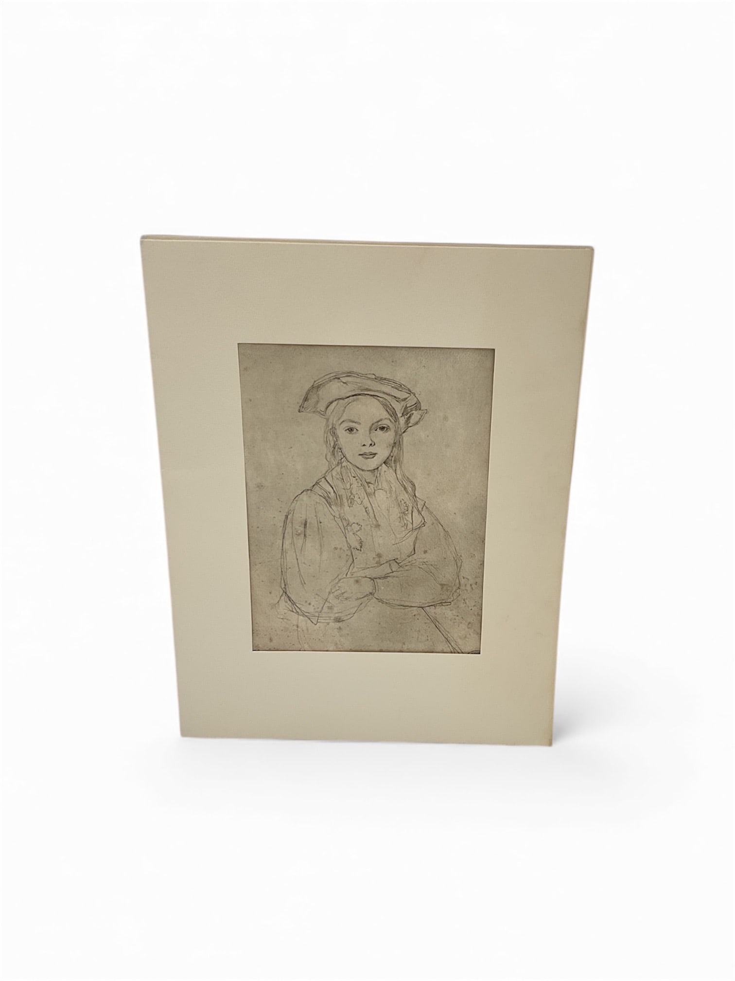 Framed Portrait Drawing of a Young Girl, Early 20th Century Style, Graphite on Paper: This framed portrait drawing depicts a young girl rendered in a delicate, expressive line style suggestive of early 20th century academic or realist influence. Executed in graphite on paper, the work