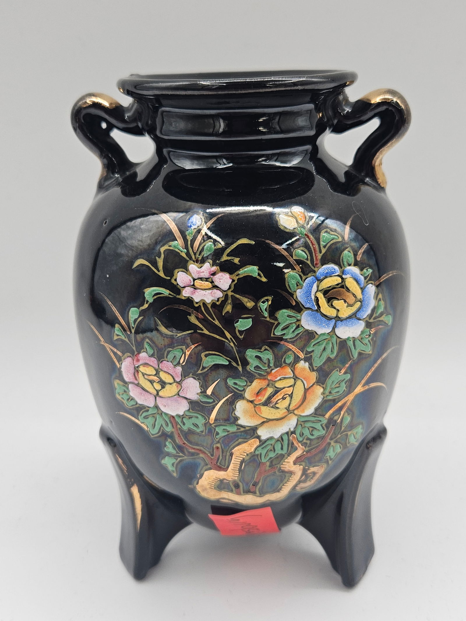 Floral Handmade Decorated Black Ceramic Vase - Japanese (1 of 6)