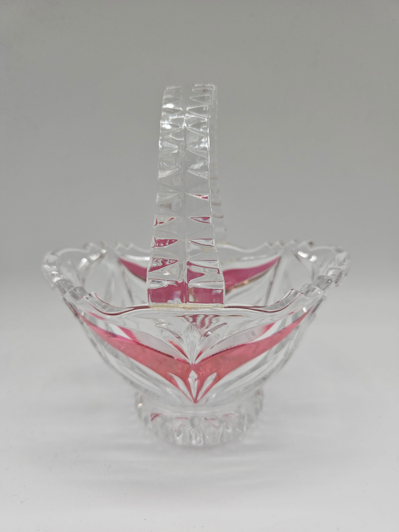 Cut Crystal Basket with Ruby Flashes - 3